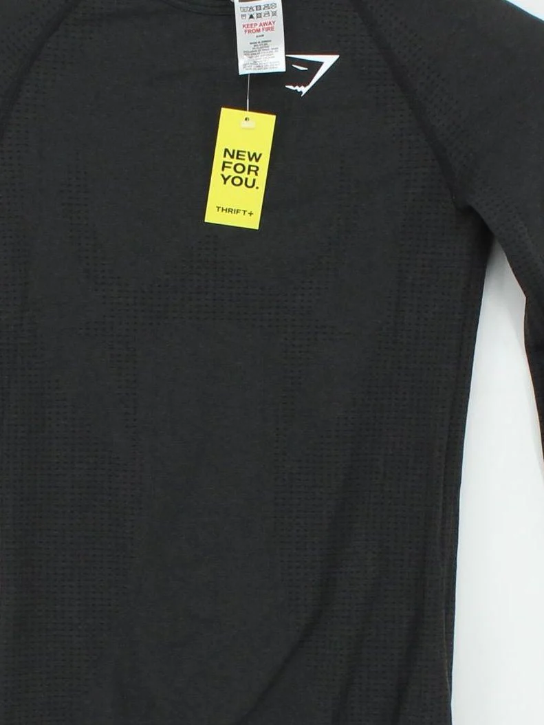 Gymshark Men's T-Shirt L Black Geometric Nylon with Elastane Crew Neck Basic - Image 3