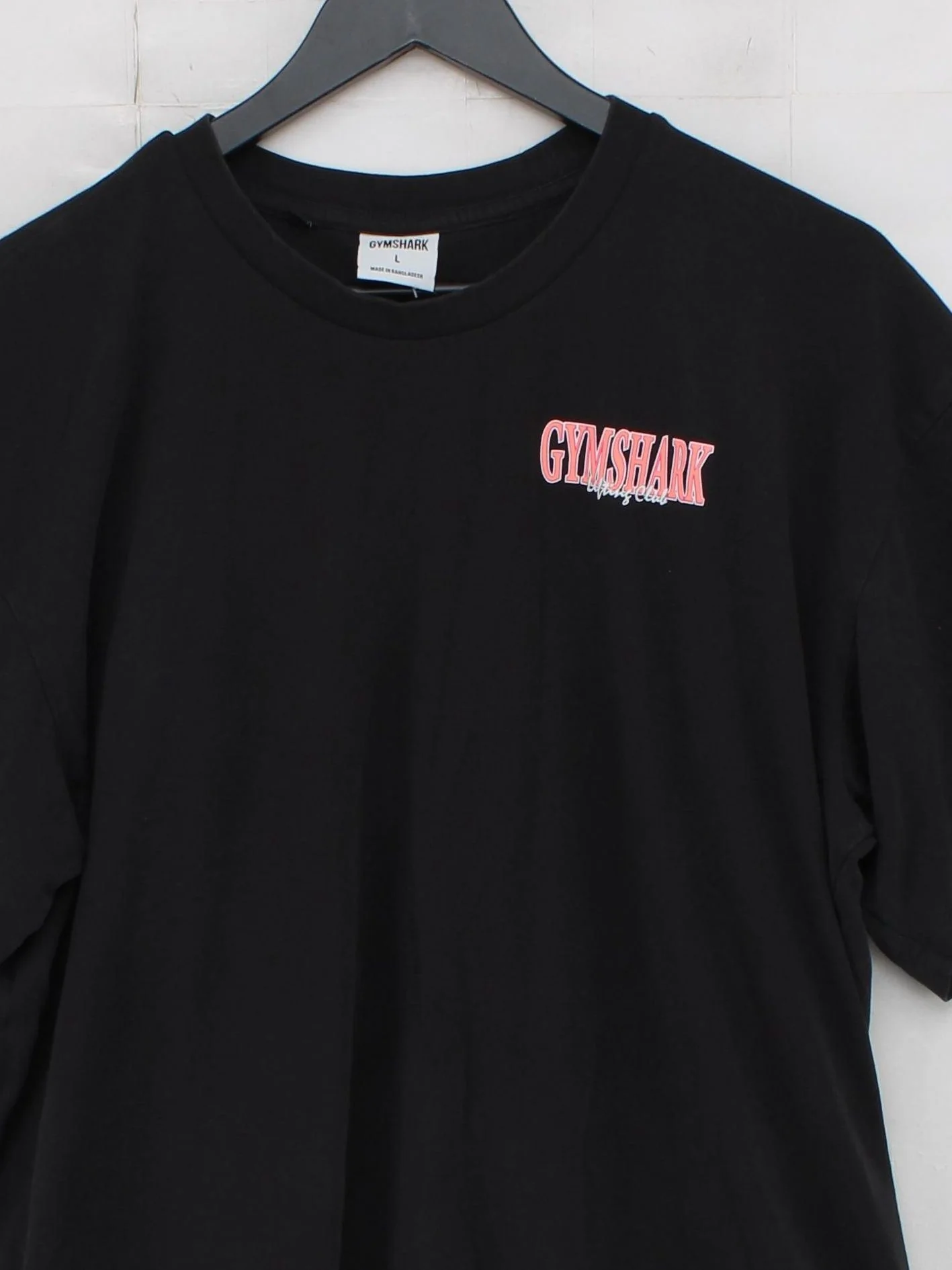 Gymshark Men's T-Shirt L Black Graphic Cotton with Elastane Round Neck Basic - Image 3