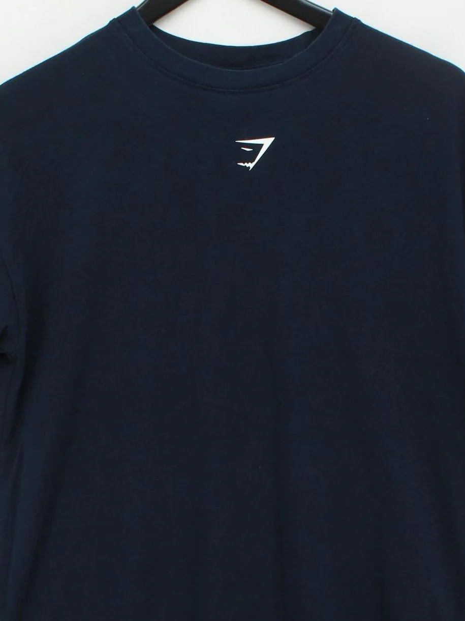 Gymshark Men's T-Shirt S Blue Graphic Cotton with Polyester, Elastane Basic - Image 3