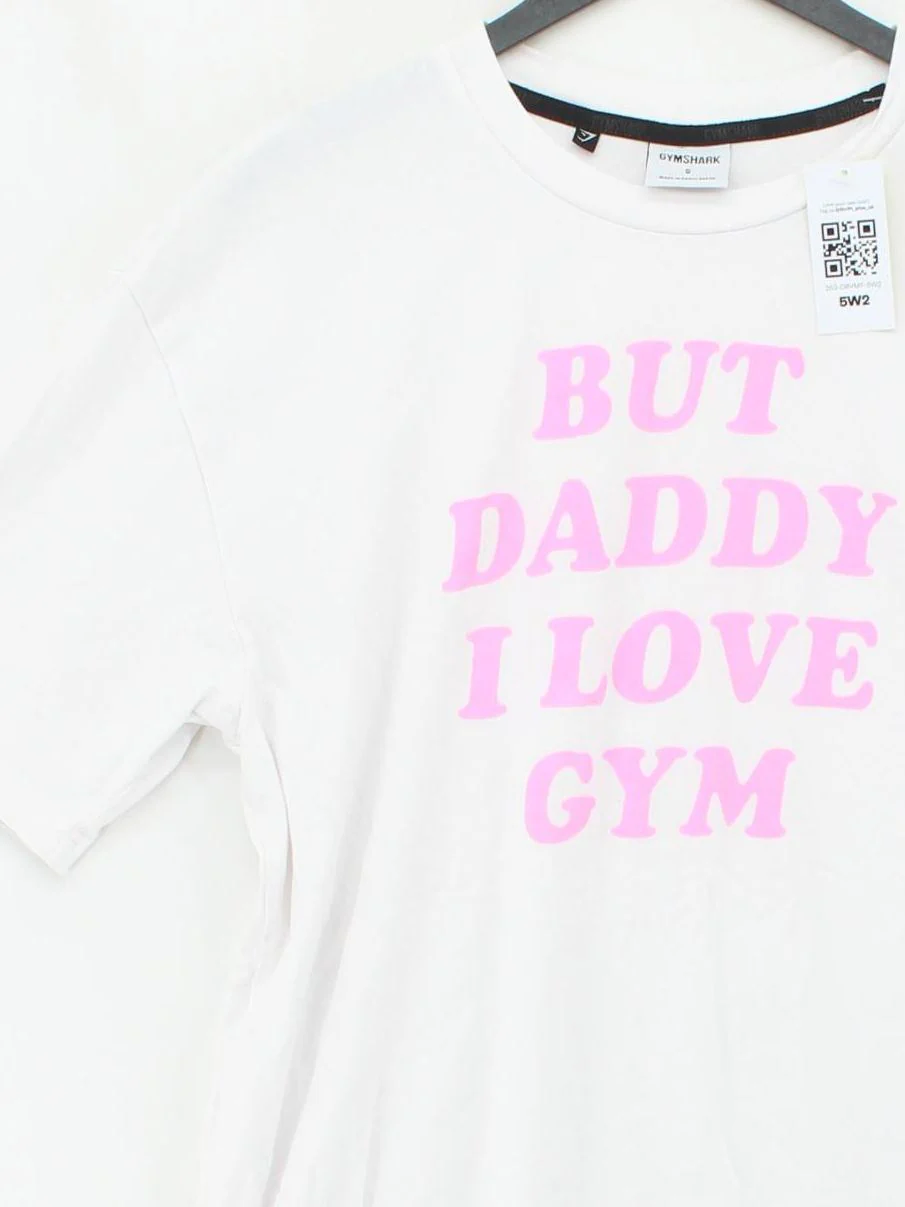 Gymshark Women's T-Shirt S White Graphic Cotton with Elastane Basic - Image 3