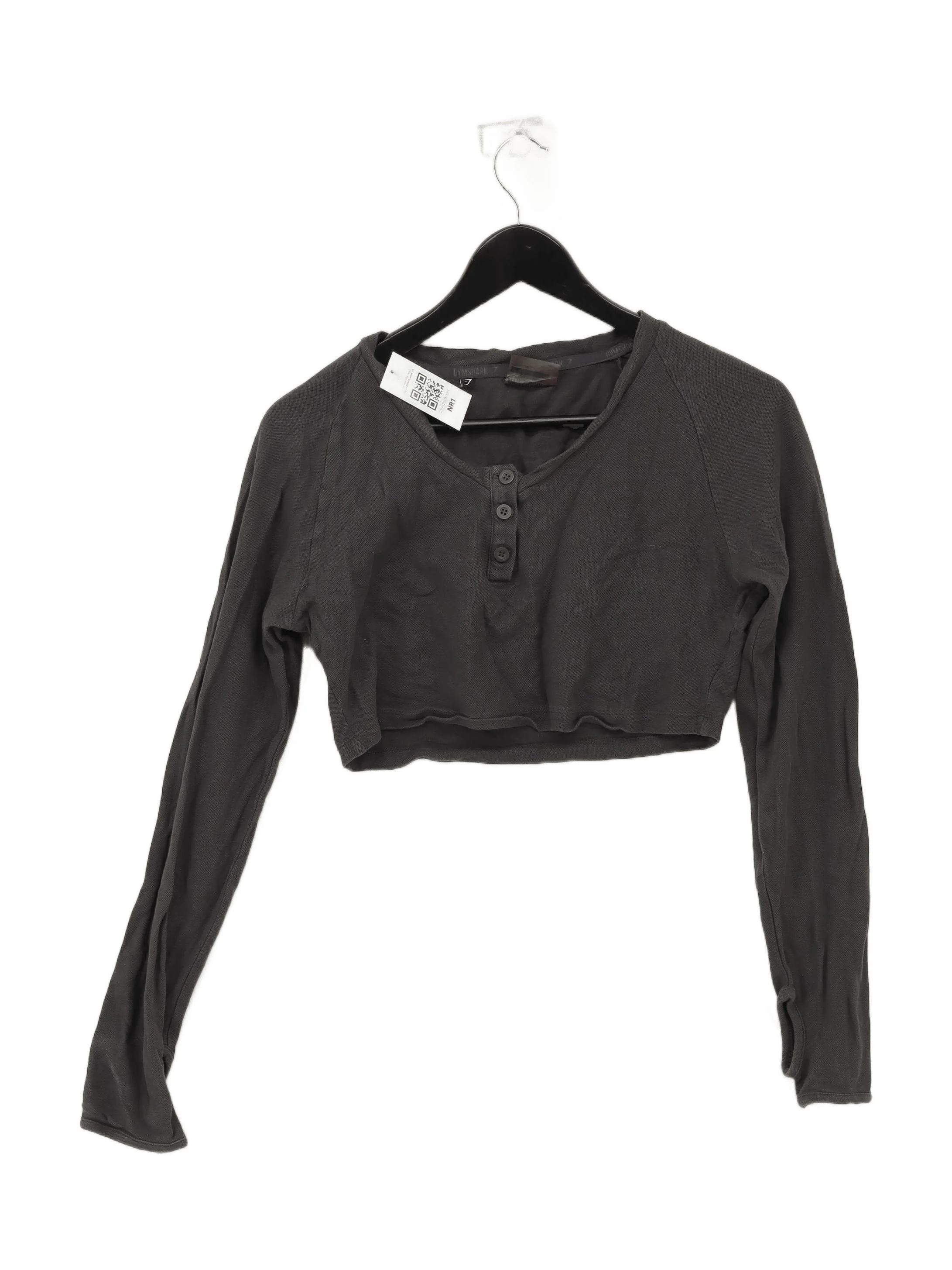 Gymshark Women's Top M Grey 100% Cotton Long Sleeve Round Neck Cropped