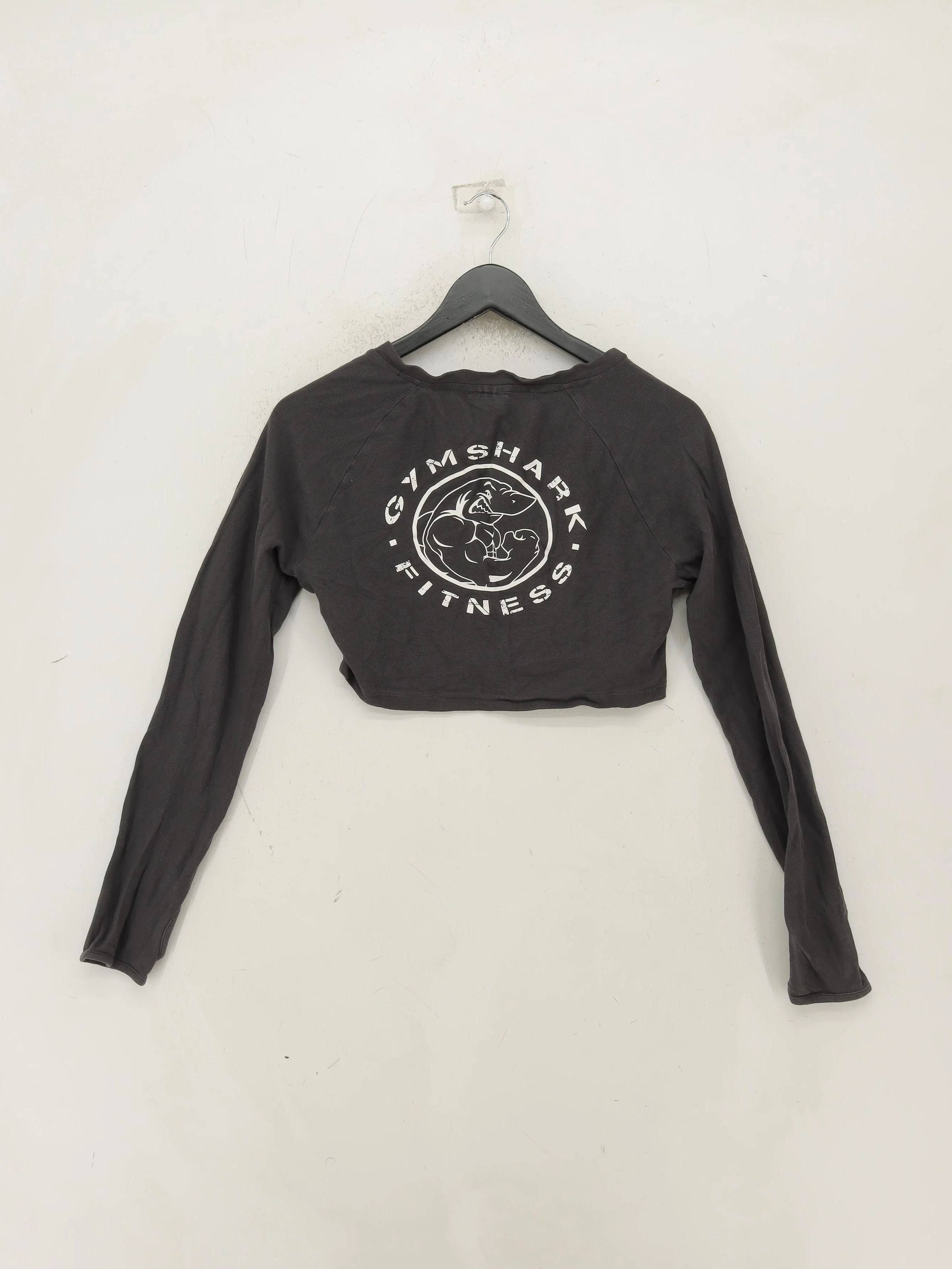 Gymshark Women's Top M Grey 100% Cotton Long Sleeve Round Neck Cropped - Image 2