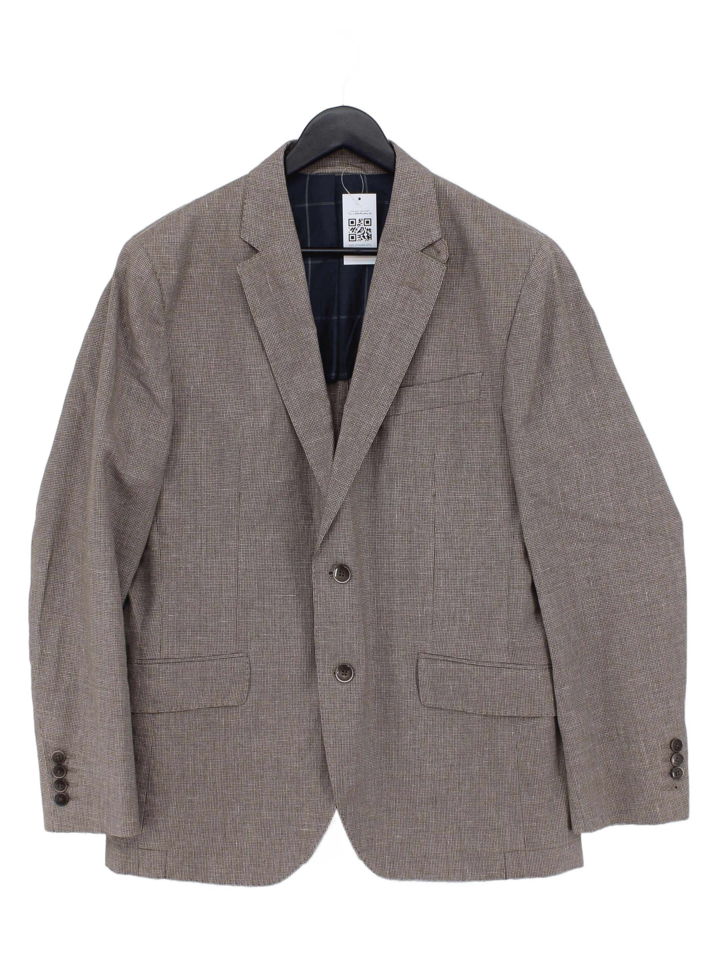 Hackett Men's Blazer Chest: 40 in Tan Linen with Wool, Cotton, Other Overcoat