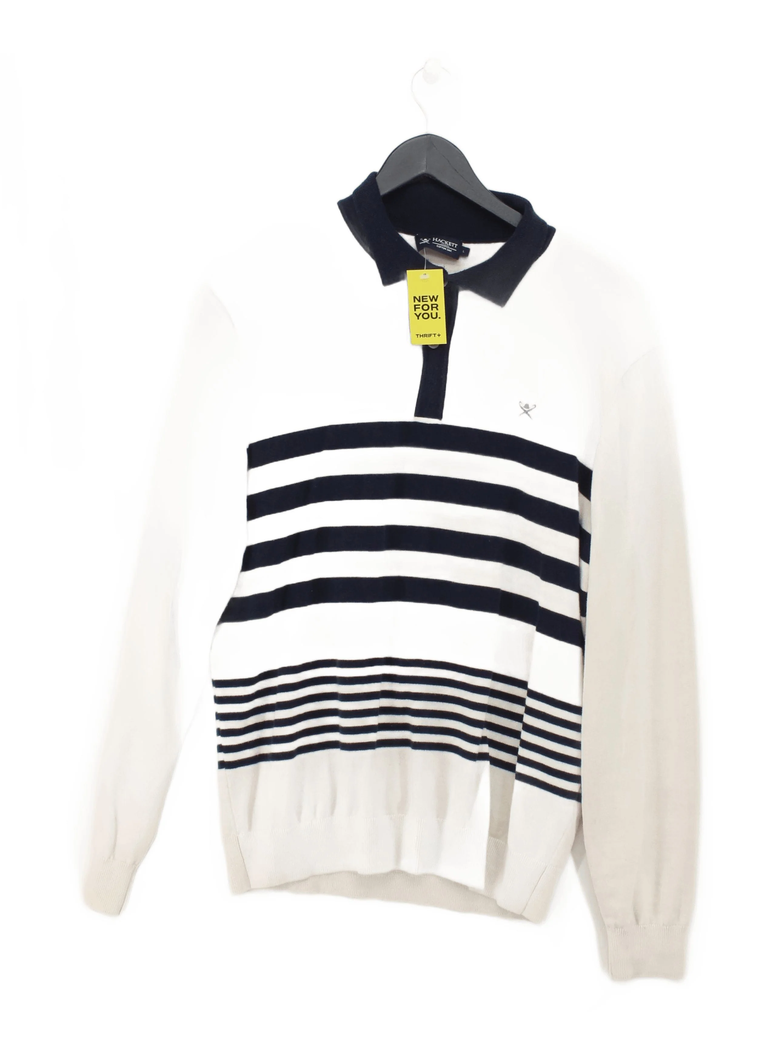 Hackett Men's Polo L Cream Striped Cotton with Silk Basic