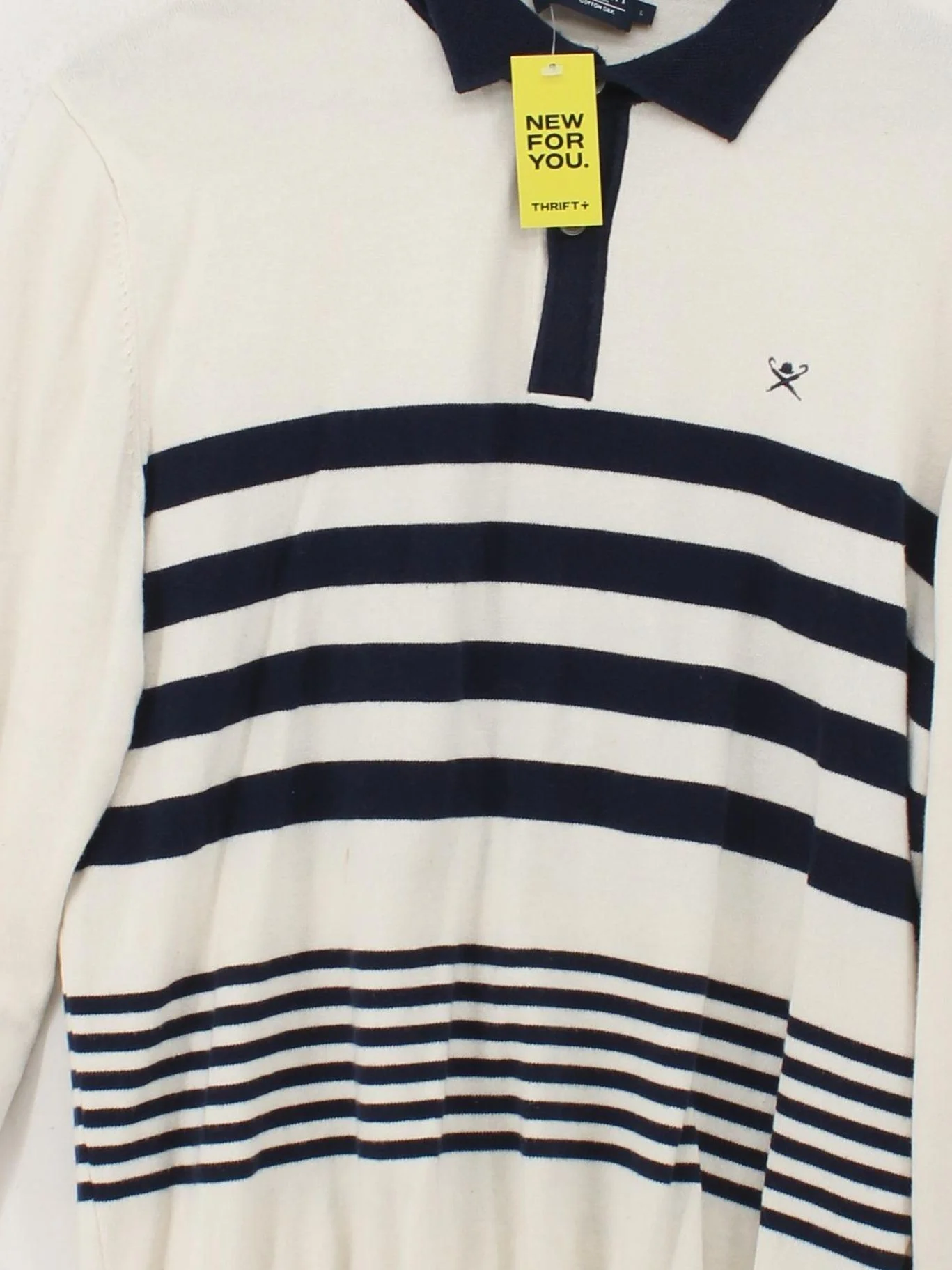 Hackett Men's Polo L Cream Striped Cotton with Silk Basic - Image 3