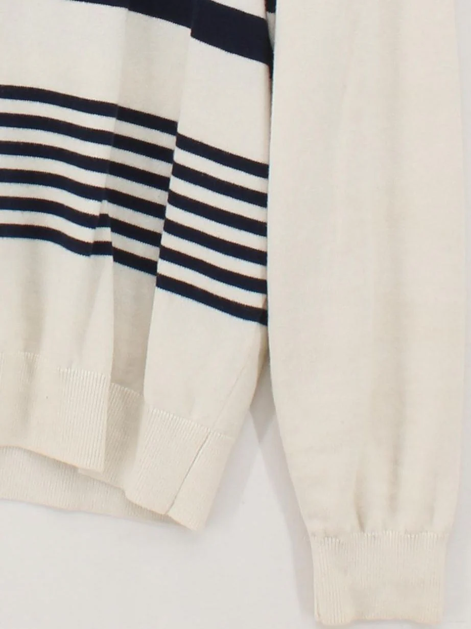 Hackett Men's Polo L Cream Striped Cotton with Silk Basic - Image 4