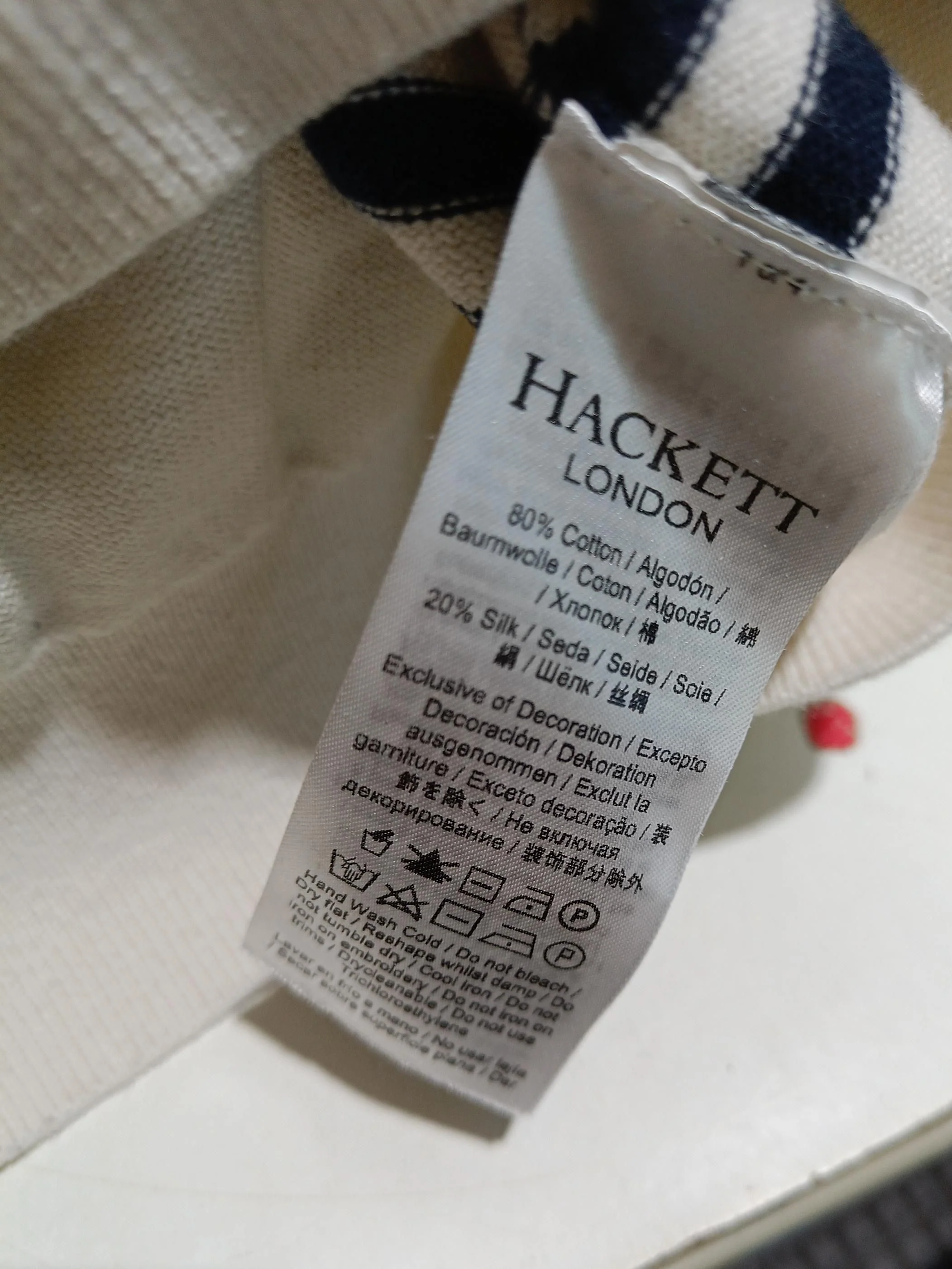 Hackett Men's Polo L Cream Striped Cotton with Silk Basic - Image 6