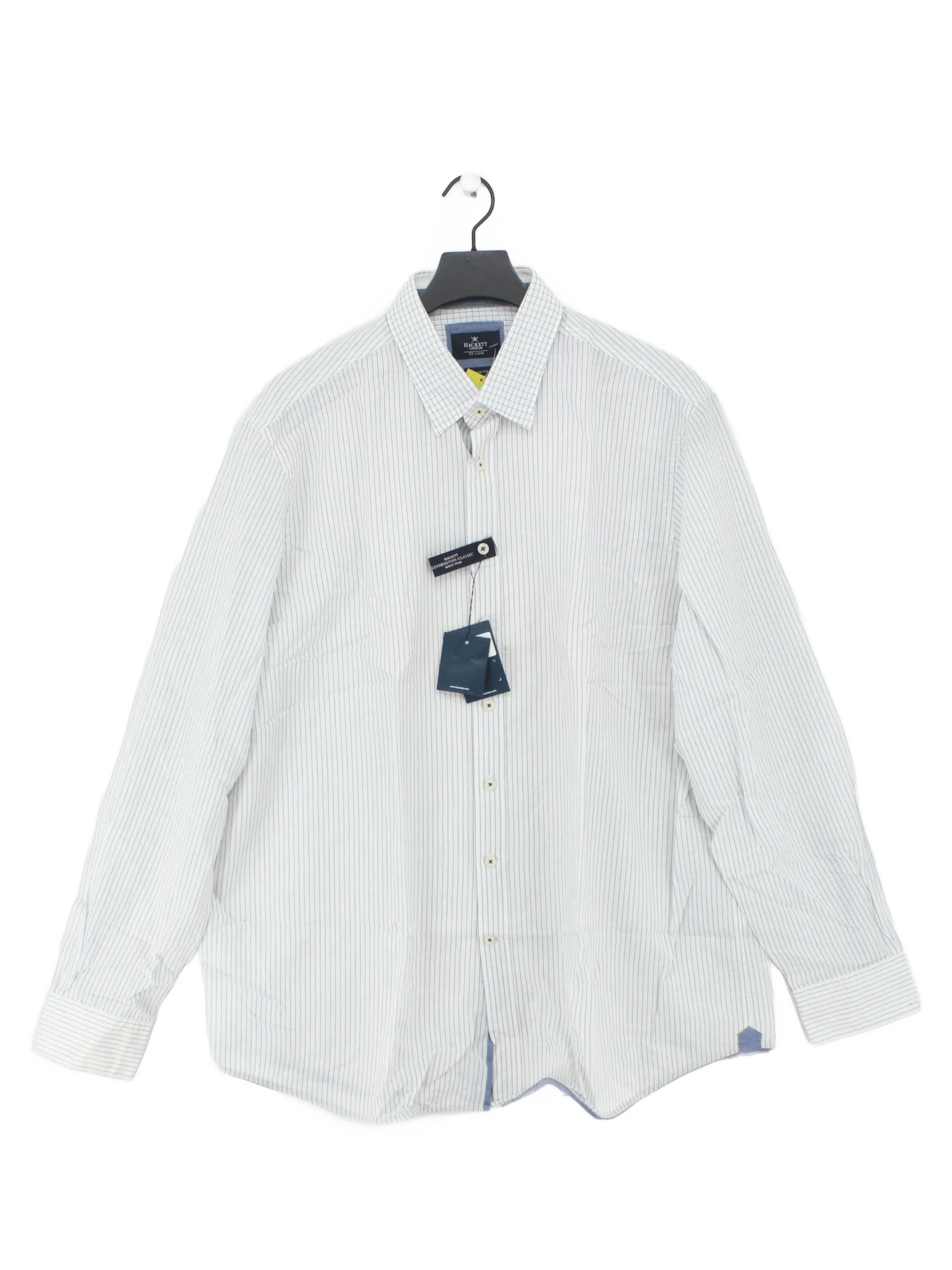 Hackett Men's Shirt XXL White Striped Cotton with Linen Basic New with tags