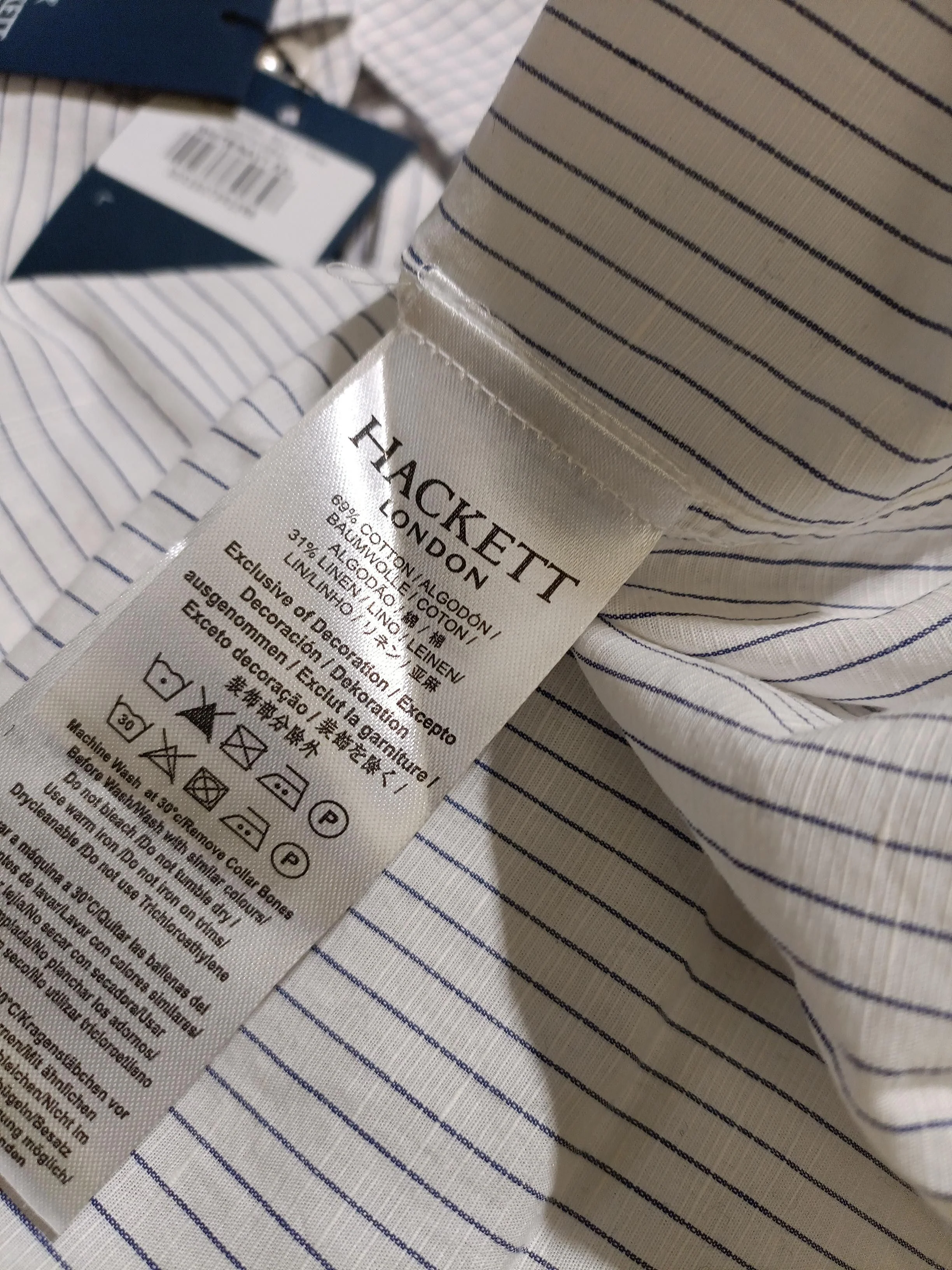 Hackett Men's Shirt XXL White Striped Cotton with Linen Basic New with tags - Image 6