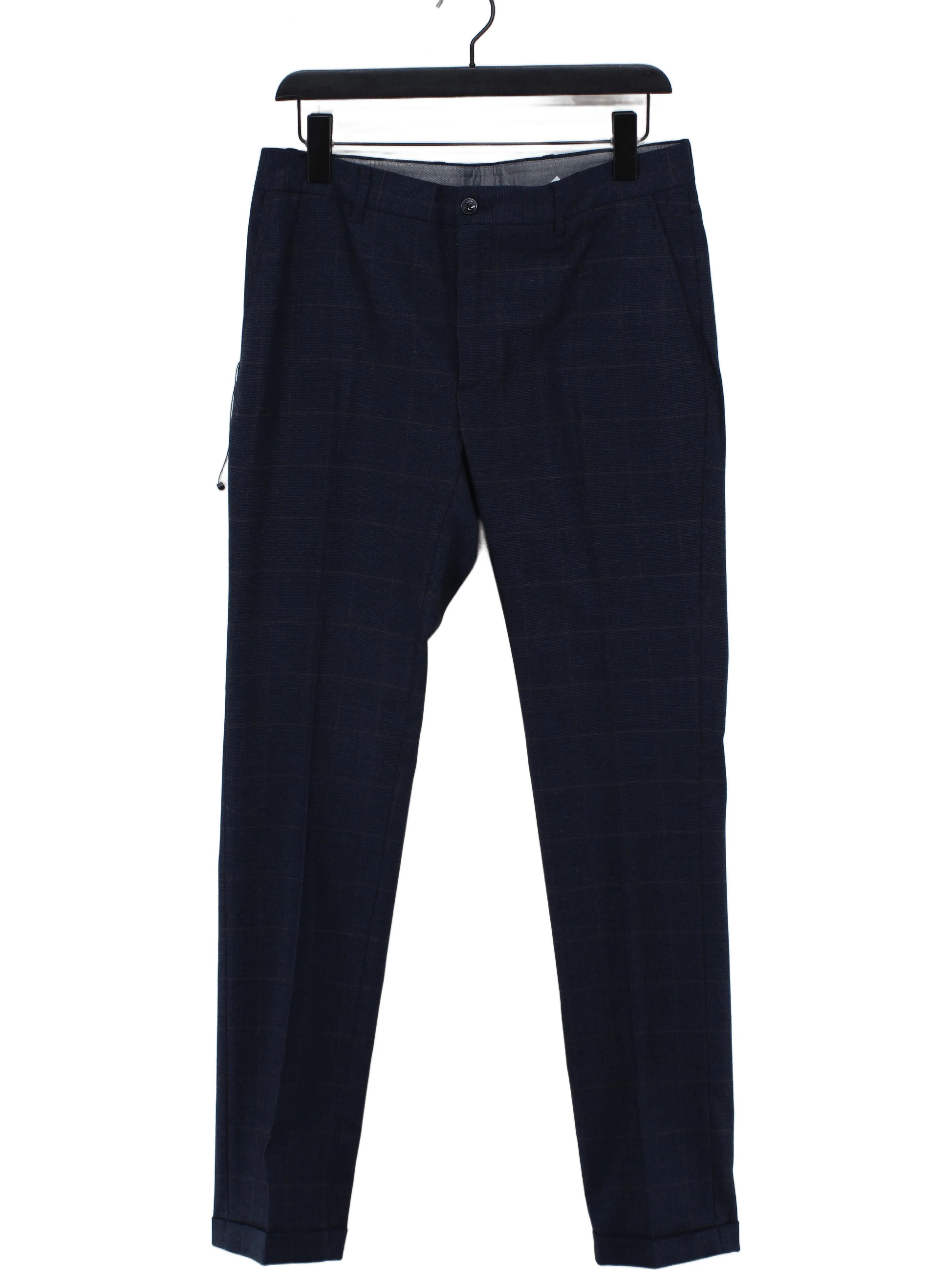 Hackett Men's Suit Trousers W 32 in Blue Wool with Cotton, Elastane Dress Pants