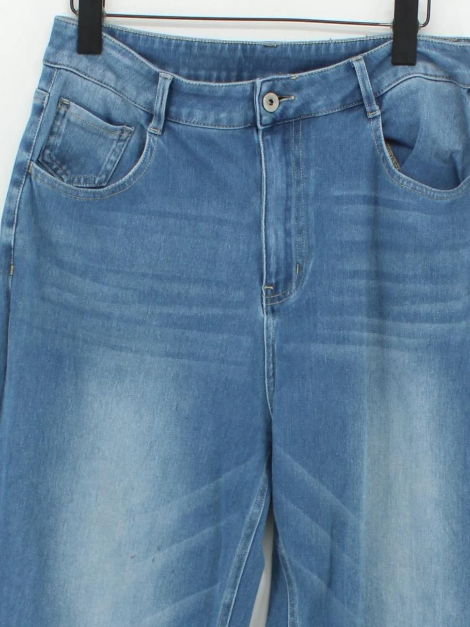 Halara Women's Jeans L Blue Cotton with Polyester, Elastane Wide-Leg - Image 3