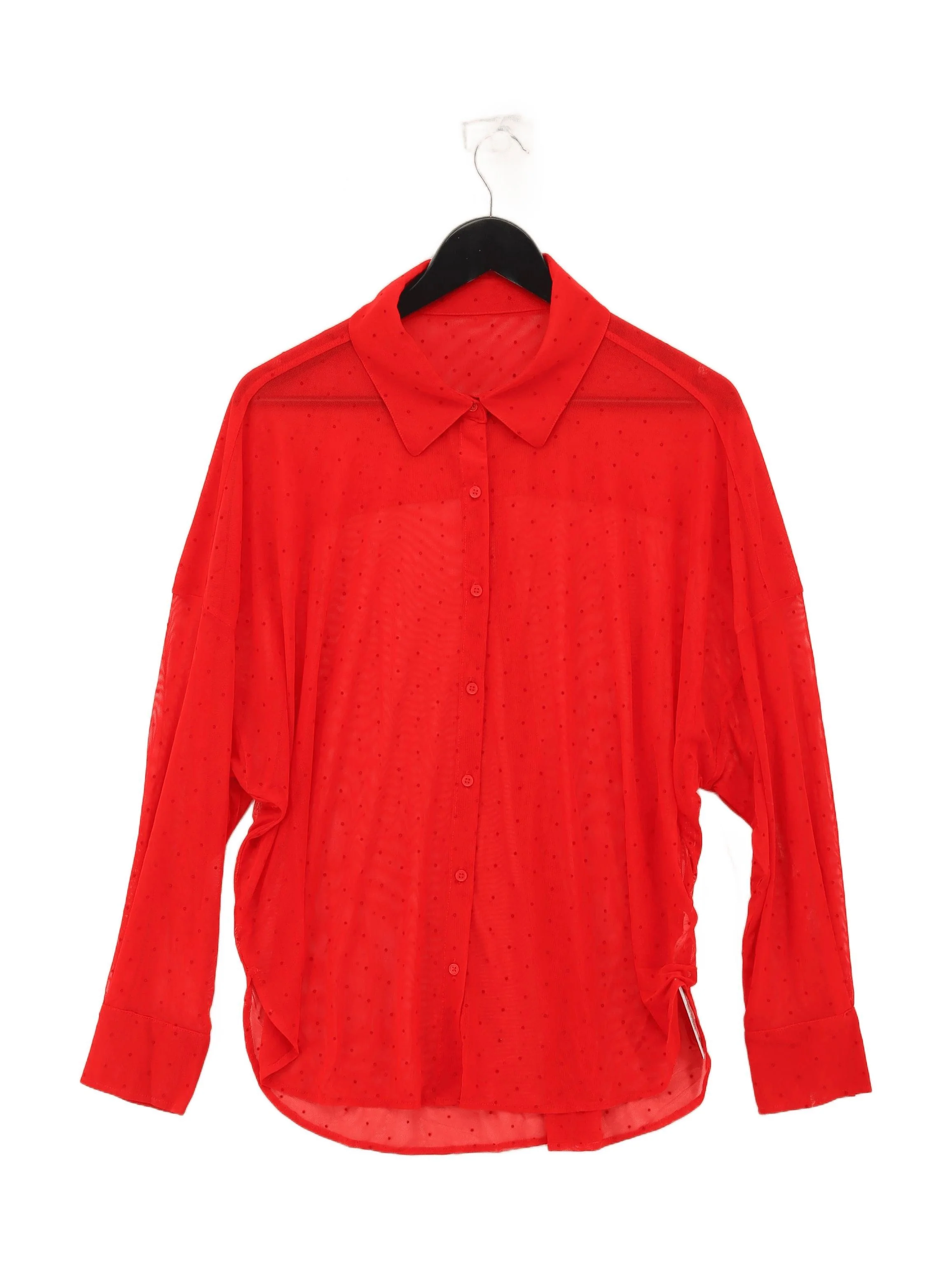 Halara Women's Shirt L Red Polkadot 100% Nylon Long Sleeve Collared Basic