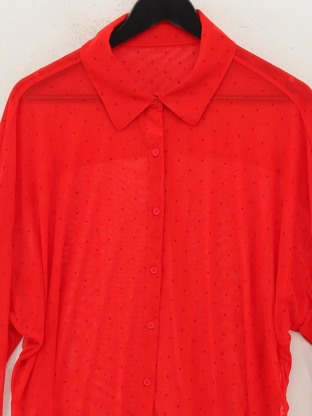 Halara Women's Shirt L Red Polkadot 100% Nylon Long Sleeve Collared Basic - Image 3