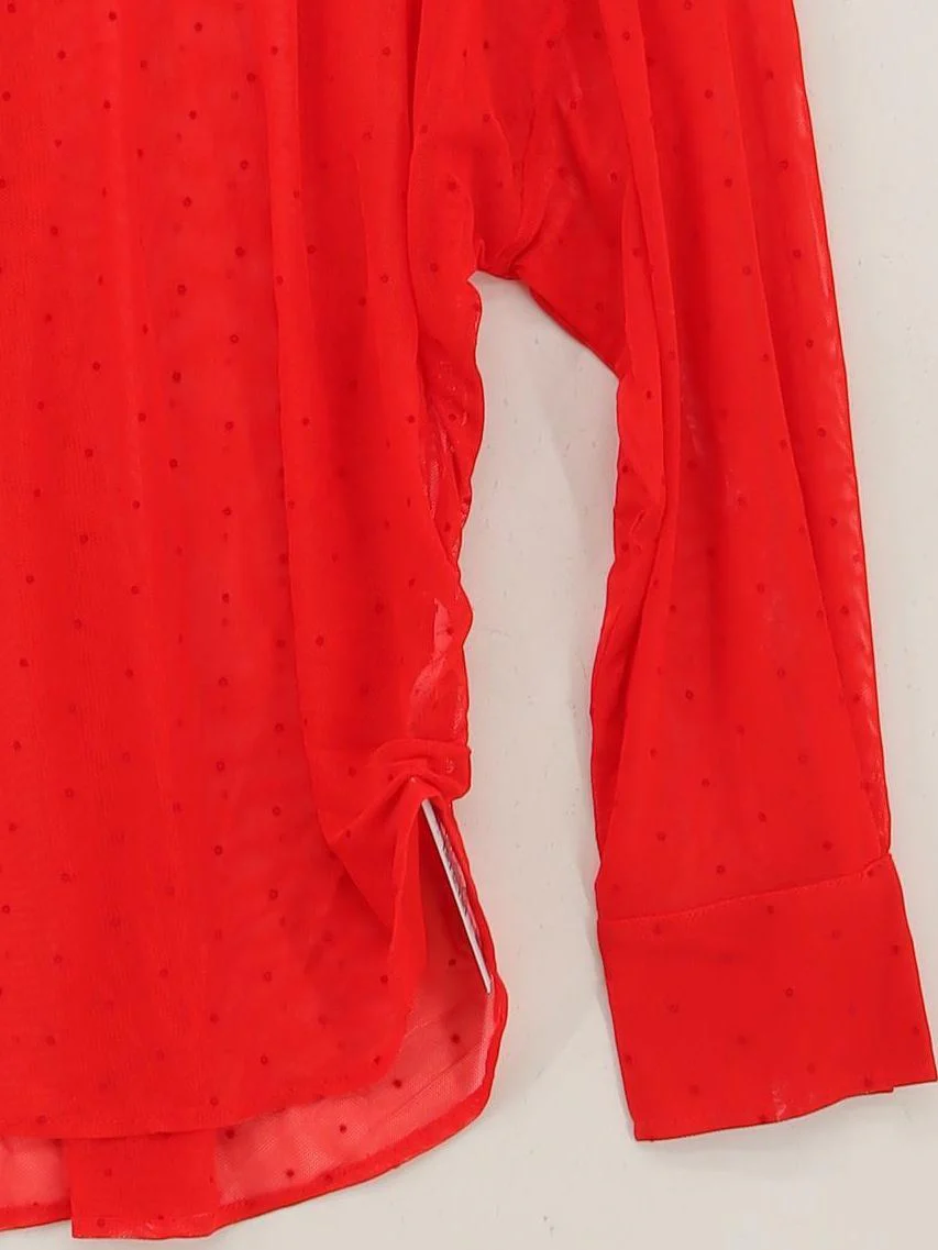Halara Women's Shirt L Red Polkadot 100% Nylon Long Sleeve Collared Basic - Image 4