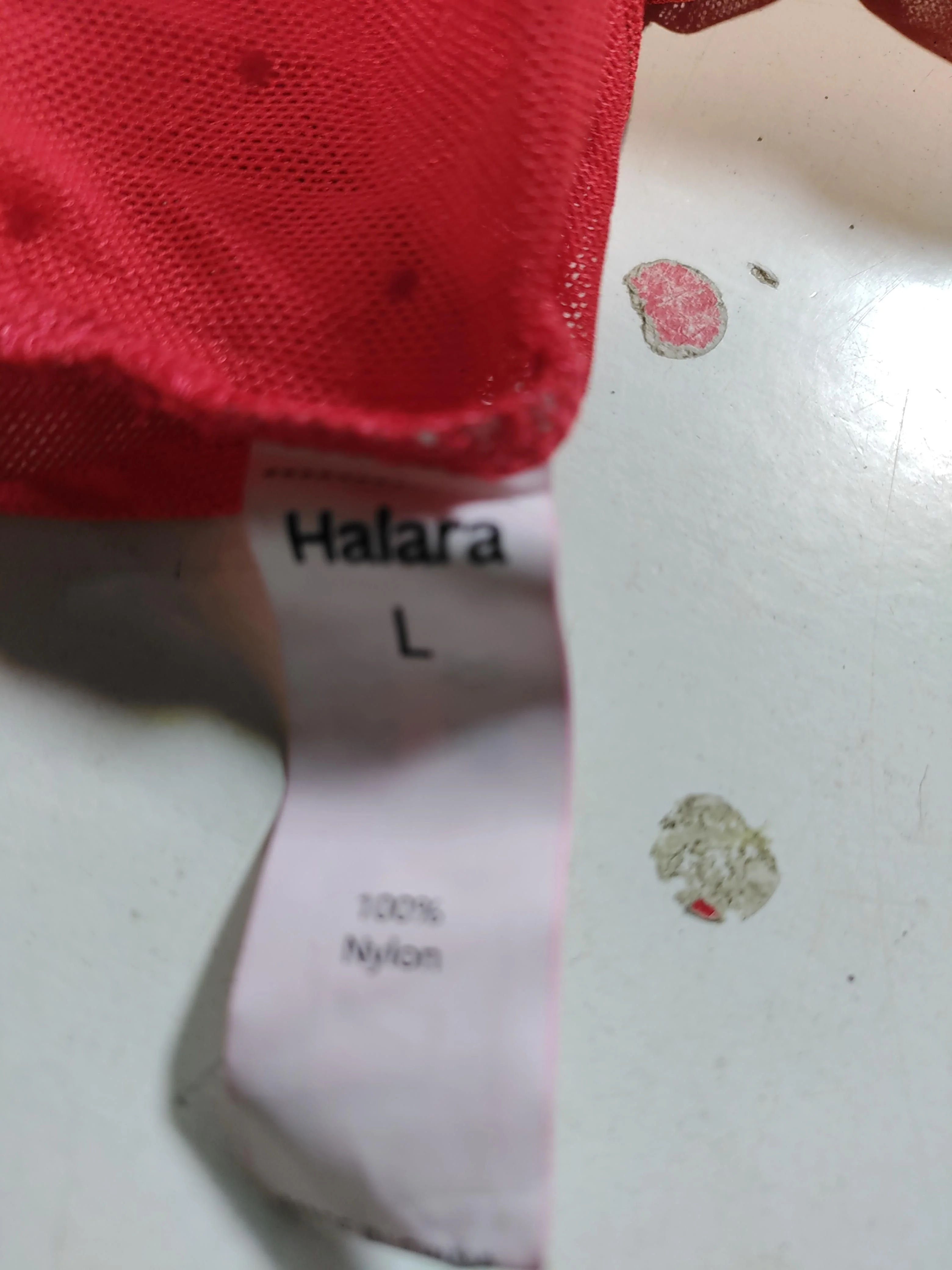 Halara Women's Shirt L Red Polkadot 100% Nylon Long Sleeve Collared Basic - Image 6