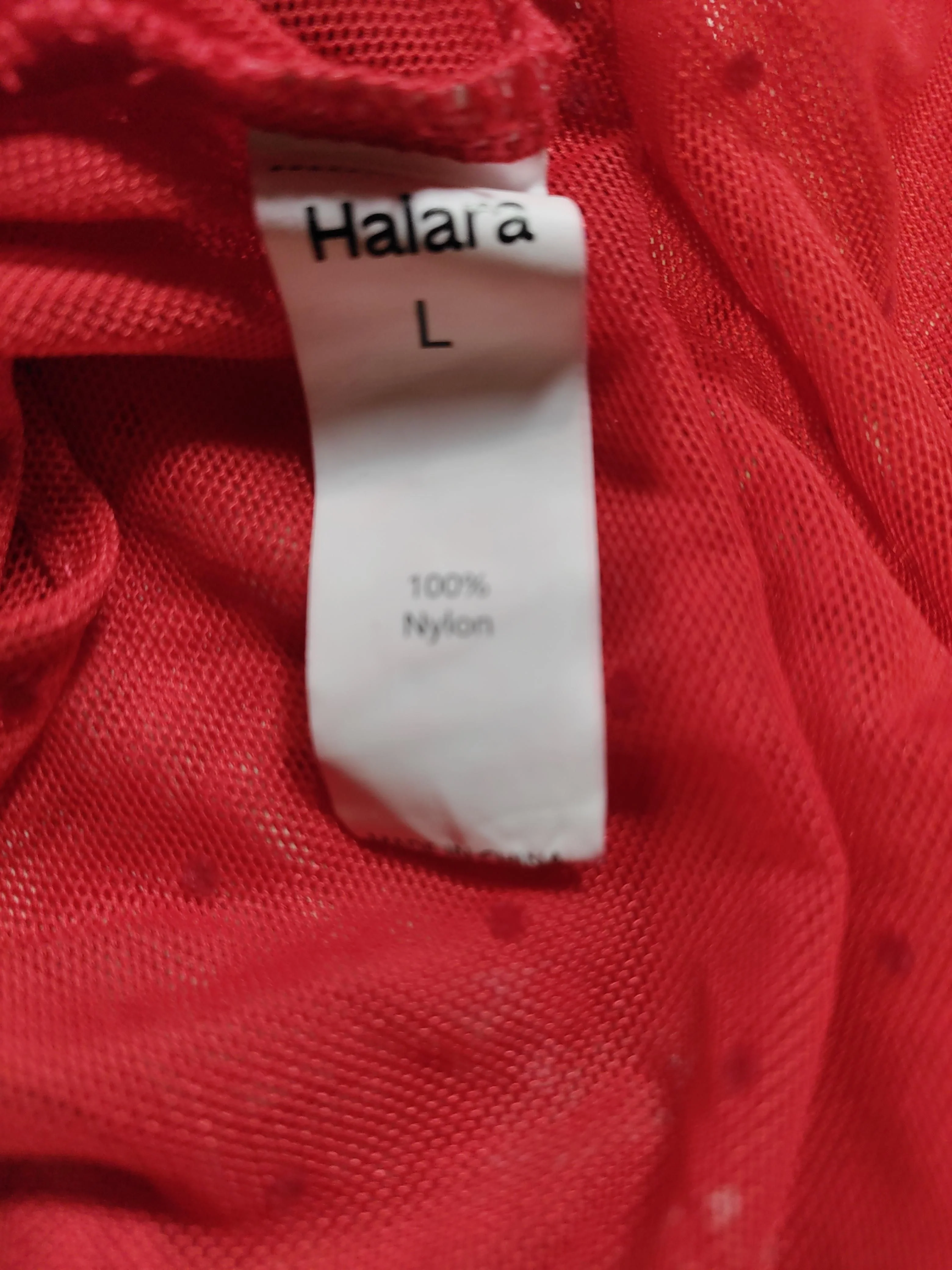 Halara Women's Shirt L Red Polkadot 100% Nylon Long Sleeve Collared Basic - Image 7