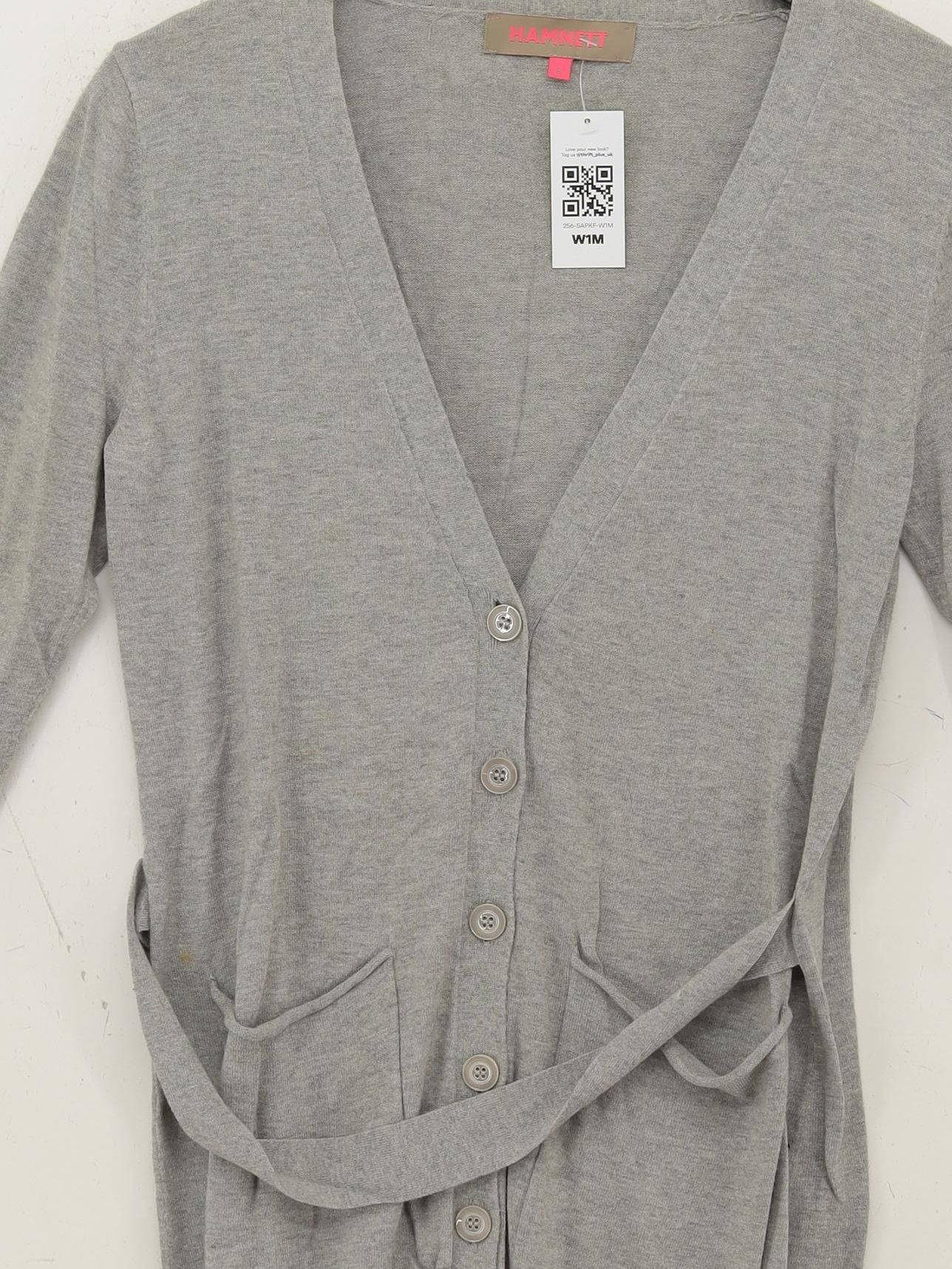 Hamnett Women's Cardigan S Grey Cotton with Nylon, Silk V-Neck Cardigan - Image 3