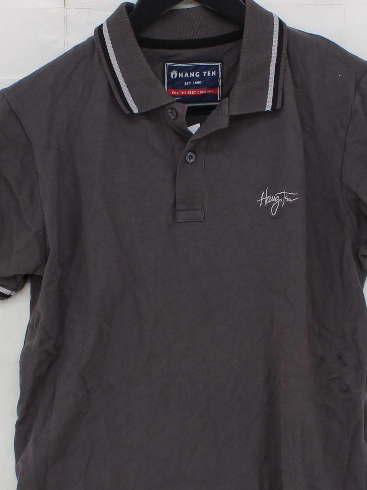 Hang Ten Men's Polo S Grey 100% Cotton Basic - Image 3