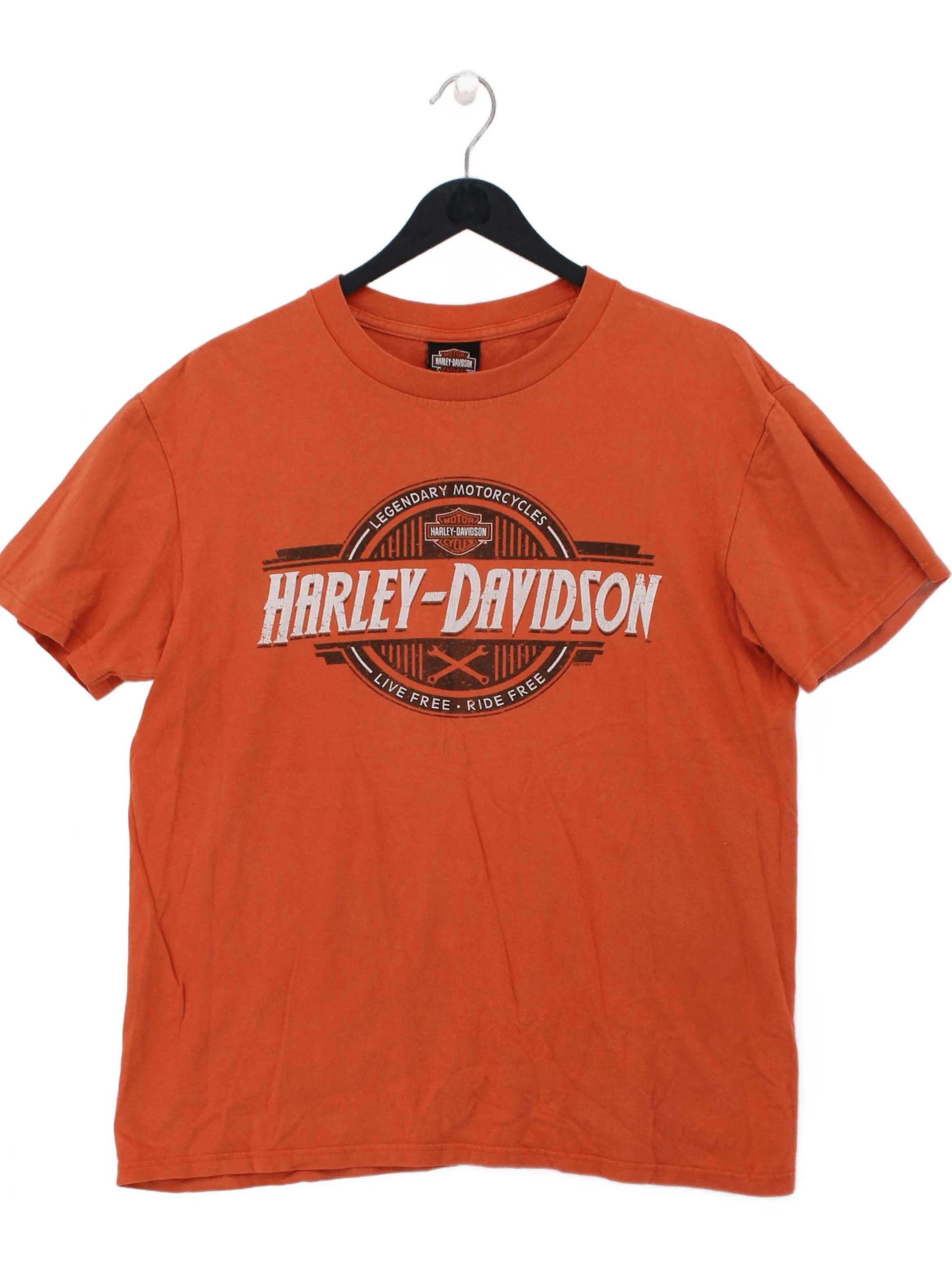 Harley Davidson Men's T-Shirt L Orange Graphic 100% Cotton Basic