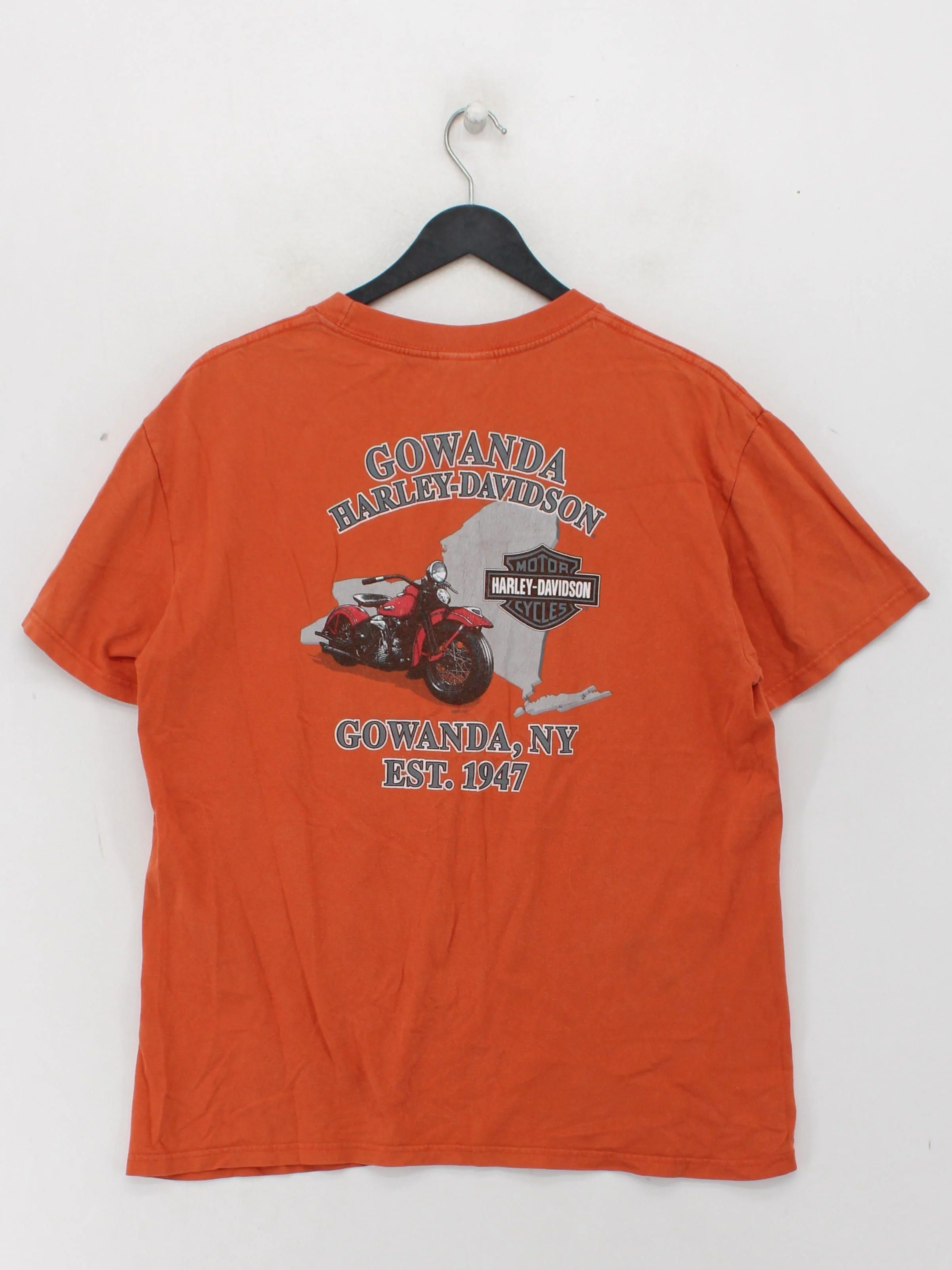 Harley Davidson Men's T-Shirt L Orange Graphic 100% Cotton Basic - Image 2