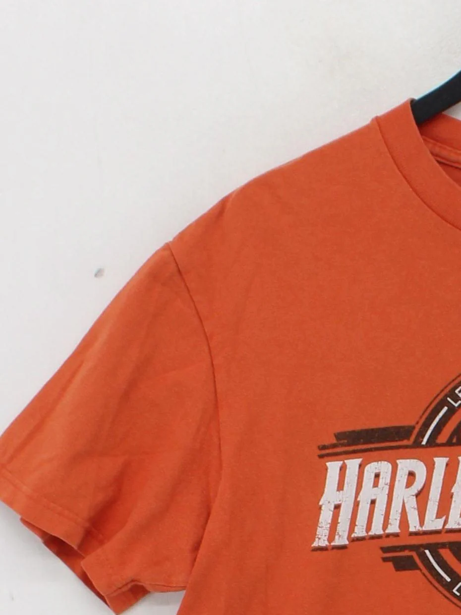 Harley Davidson Men's T-Shirt L Orange Graphic 100% Cotton Basic - Image 4