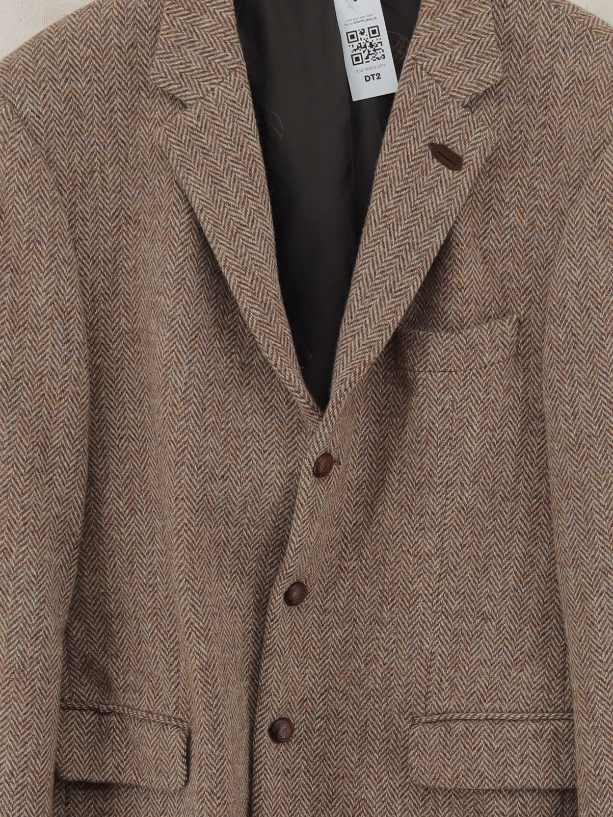 Harris Tweed Men's Blazer Chest: 40 in Brown Wool with Viscose, Acetate Overcoat - Image 3