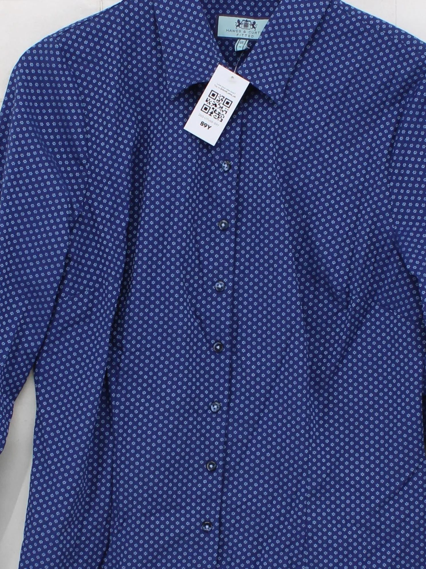 Hawes & Curtis Men's Shirt Chest: 16 in Blue Floral Cotton with Elastane Basic - Image 3