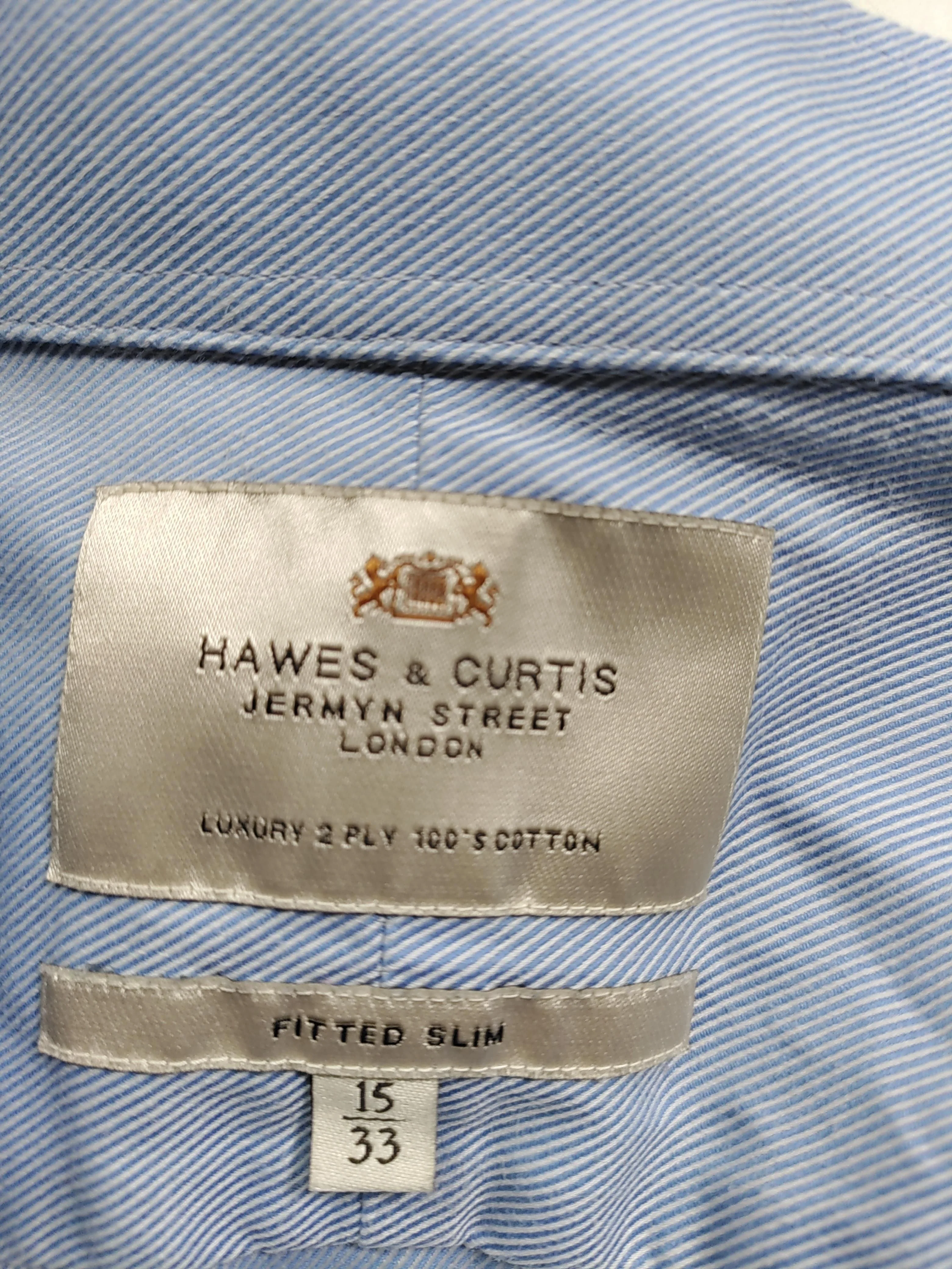 Hawes & Curtis Men's Shirt Chest: 33 in Blue Striped 100% Cotton Basic - Image 5