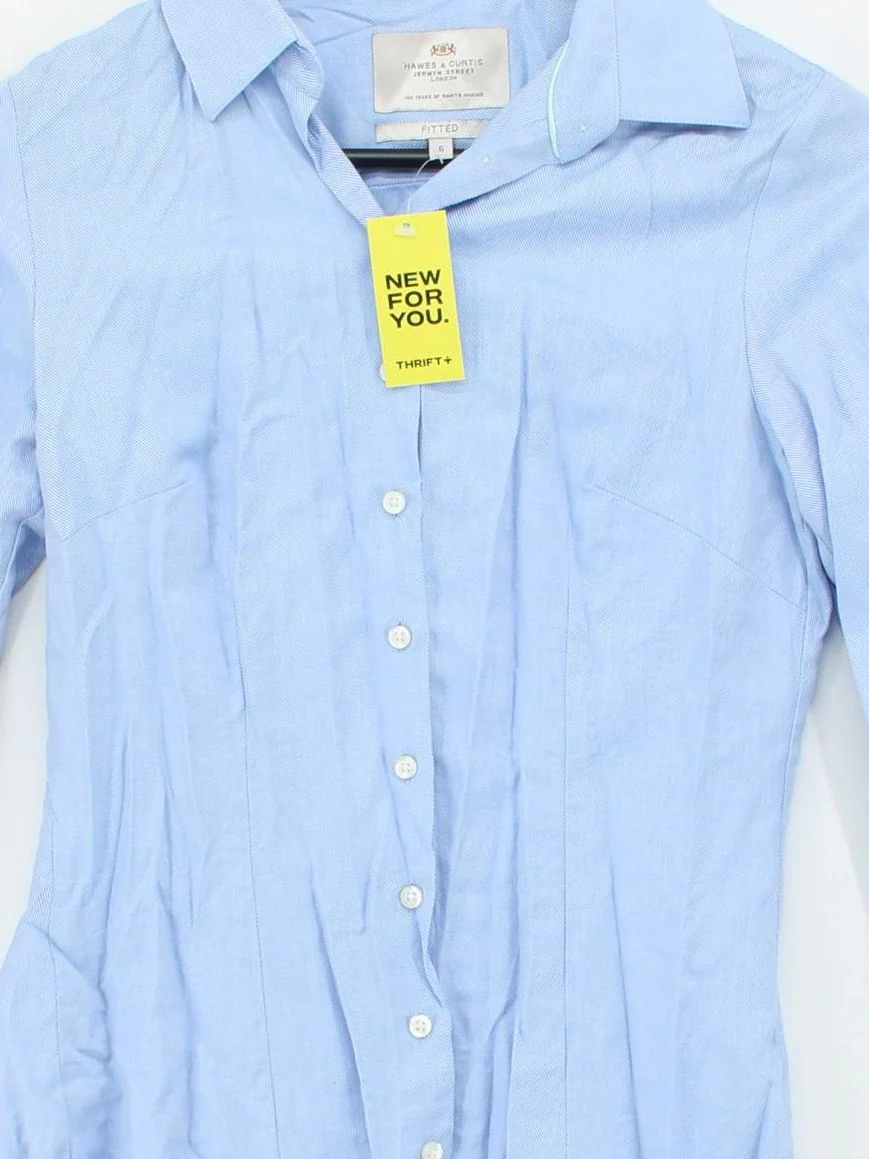 Hawes & Curtis Women's Shirt UK 6 Blue 100% Cotton Long Sleeve Collared Basic - Image 3