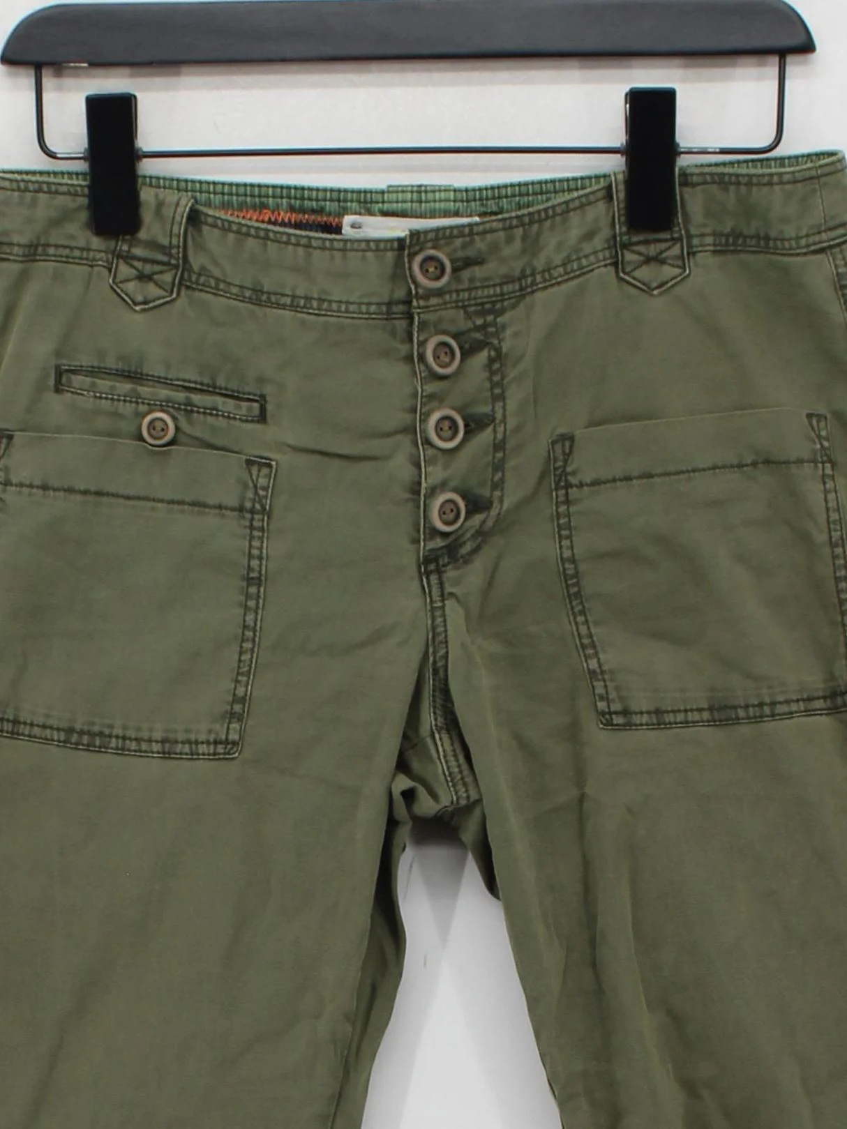 Hei Hei Women's Trousers W 32 in Green Cotton with Spandex Tapered Chino - Image 3