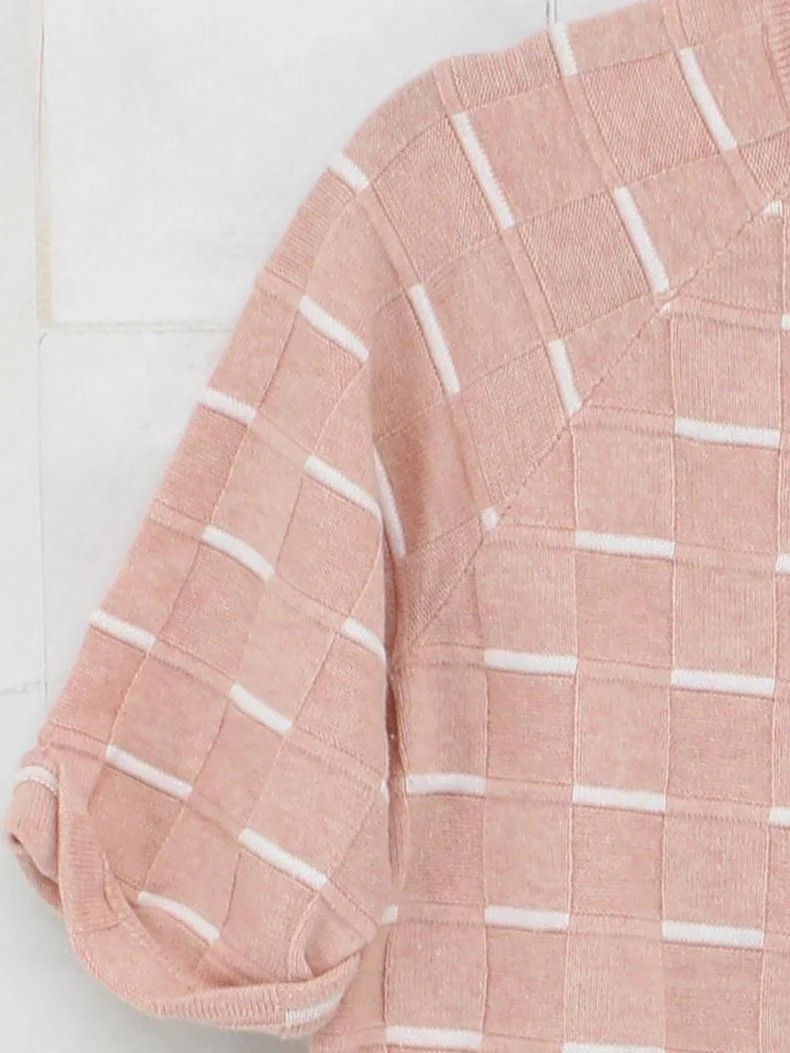 Henri Lloyd Women's Jumper S Pink Checkered 100% Cotton Crew Neck Pullover - Image 4
