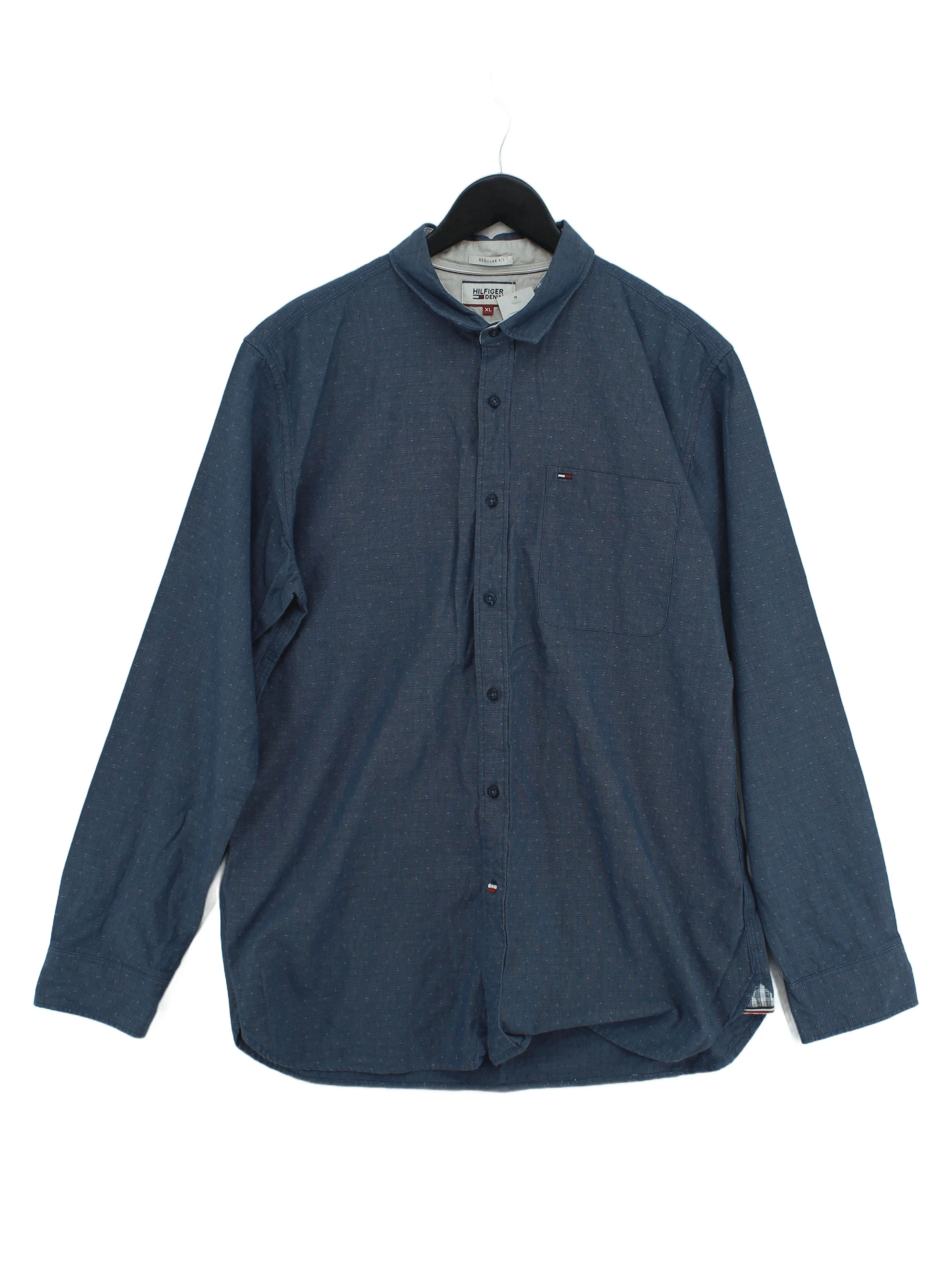 Hilfiger Denim Men's Shirt XL Blue Checkered 100% Cotton Basic
