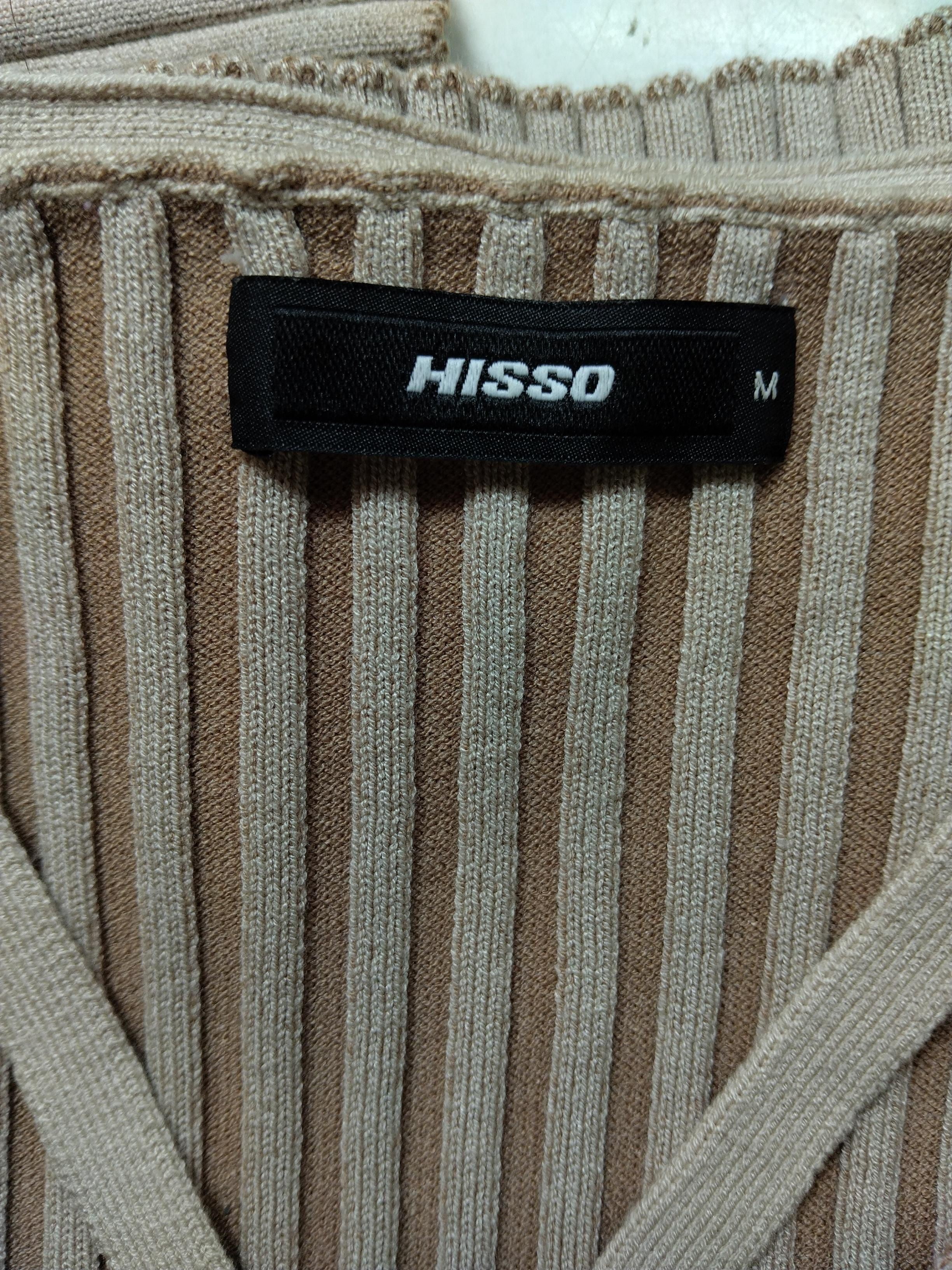 Hisso Women's Top M Cream Striped Viscose with Other Long Sleeve V-Neck Basic - Image 5