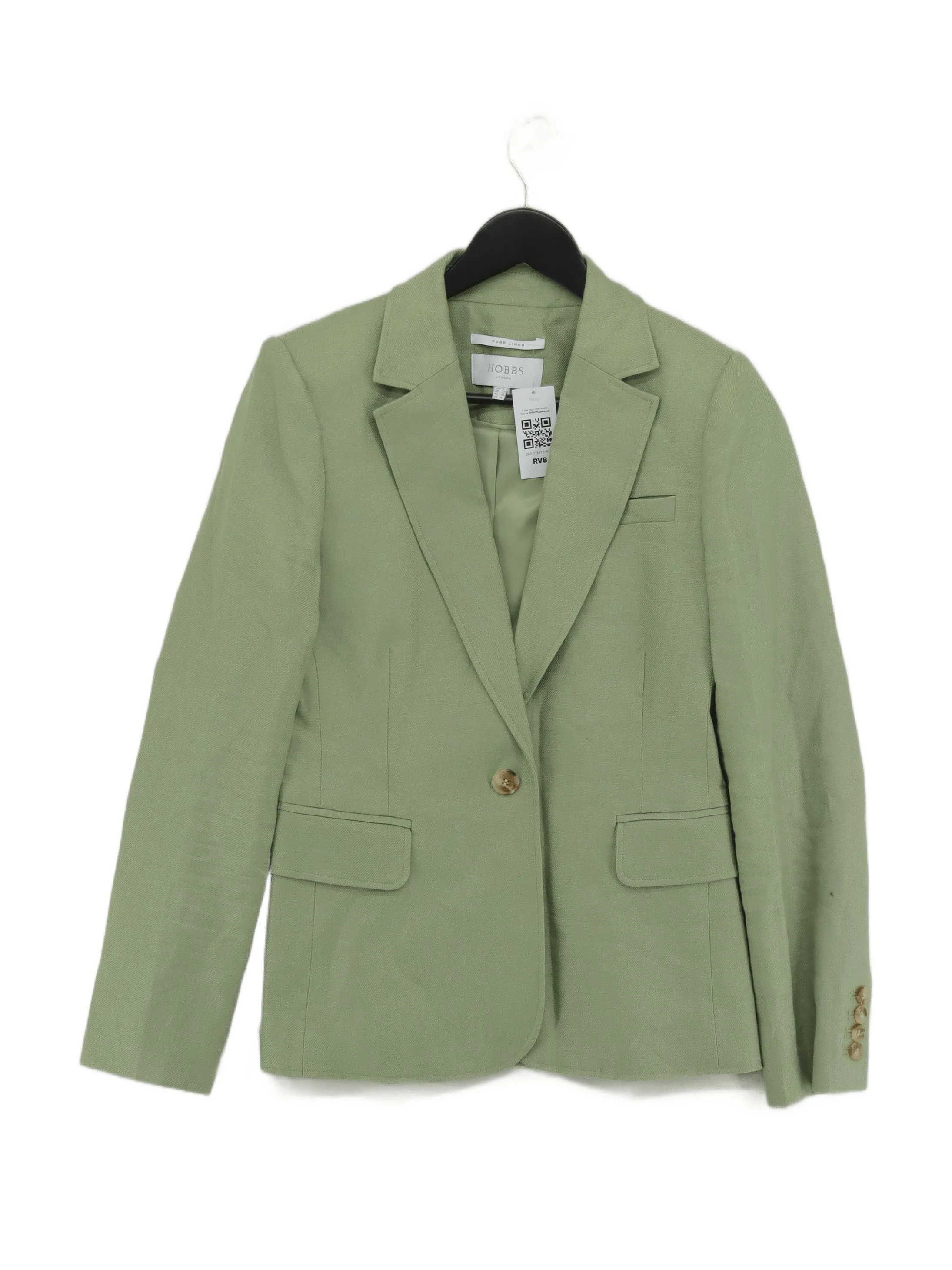 Hobbs Women's Blazer UK 8 Green Linen with Polyester Overcoat