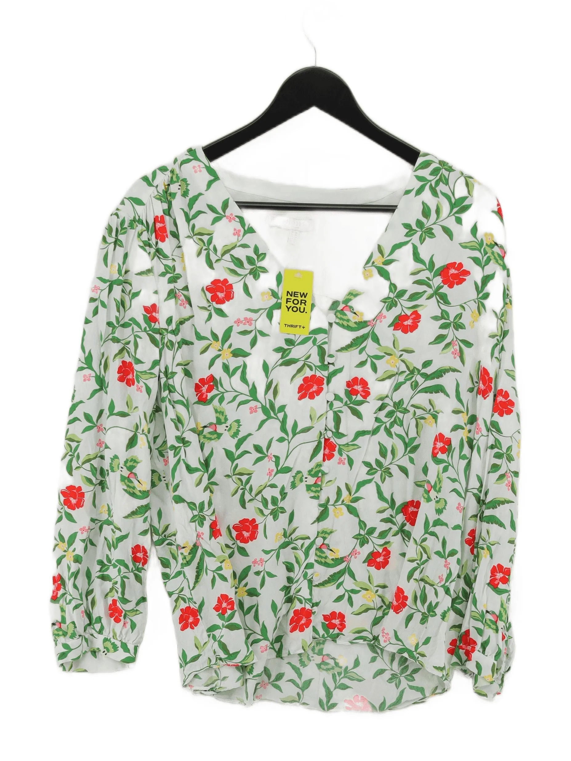 Hobbs Women's Blouse L White Floral 100% Viscose Long Sleeve V-Neck Basic