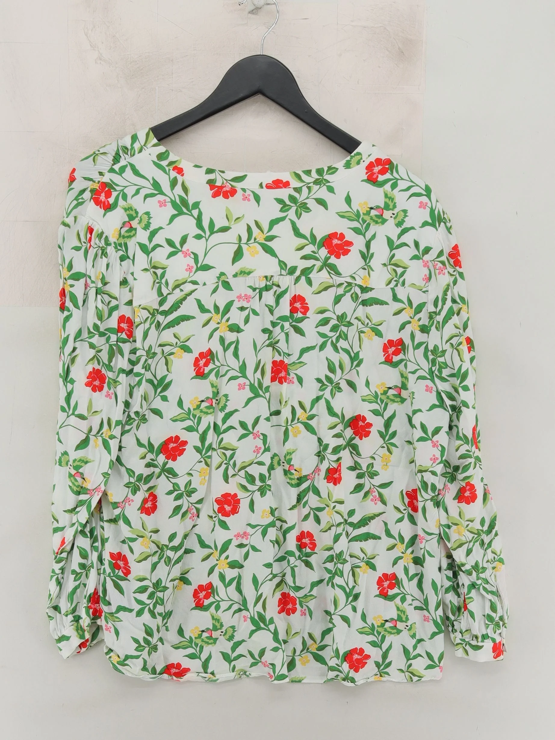 Hobbs Women's Blouse L White Floral 100% Viscose Long Sleeve V-Neck Basic - Image 2