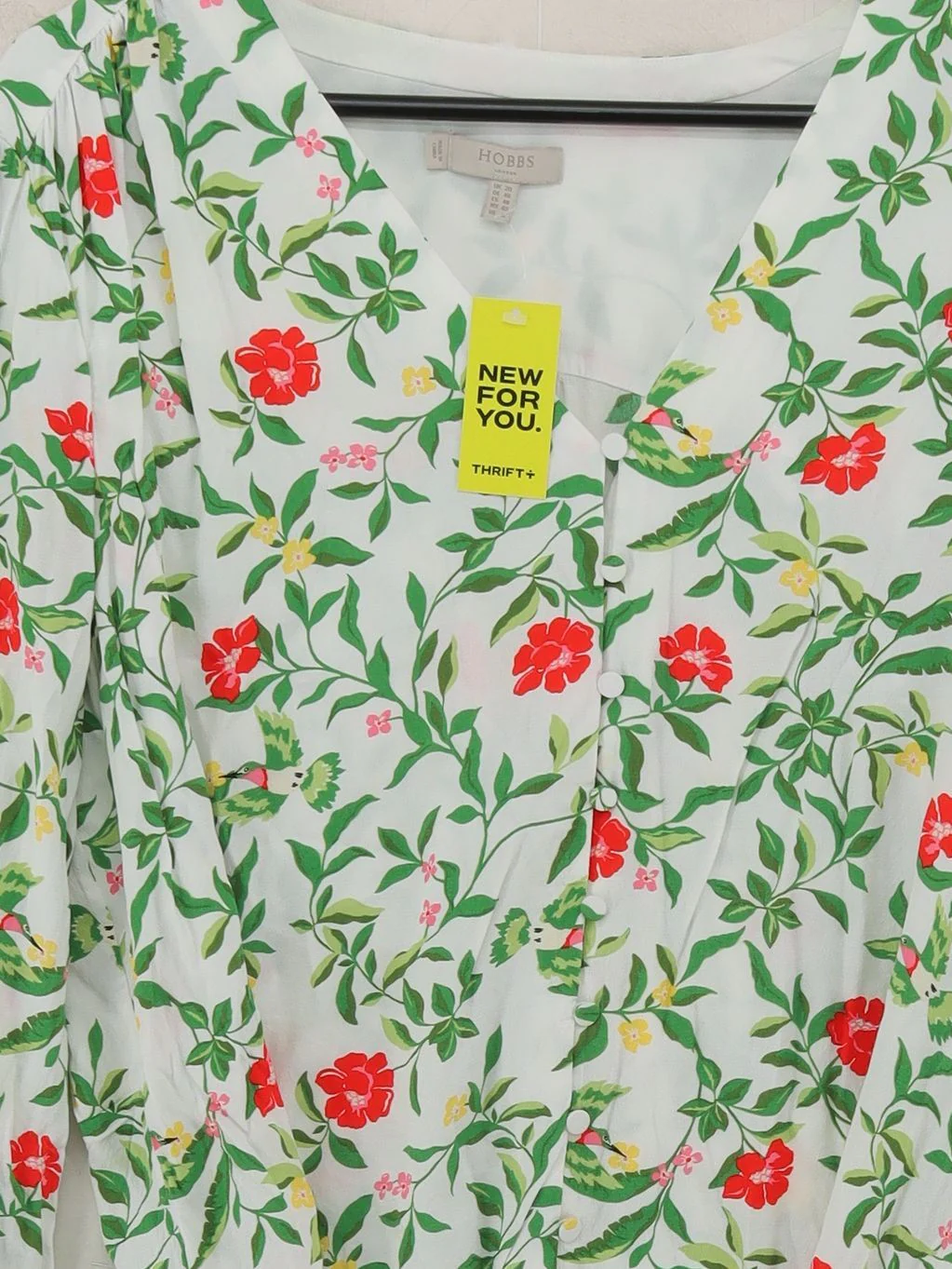 Hobbs Women's Blouse L White Floral 100% Viscose Long Sleeve V-Neck Basic - Image 3