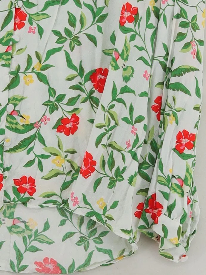 Hobbs Women's Blouse L White Floral 100% Viscose Long Sleeve V-Neck Basic - Image 4