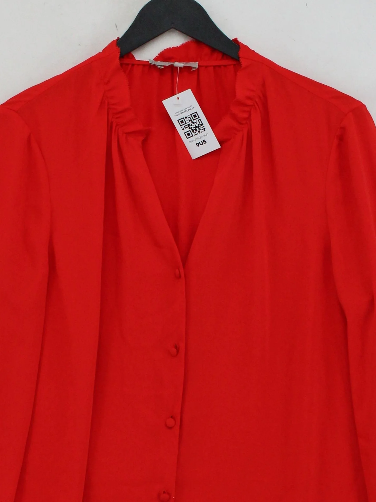 Hobbs Women's Blouse UK 12 Red 100% Polyester Long Sleeve High Neck Basic - Image 3