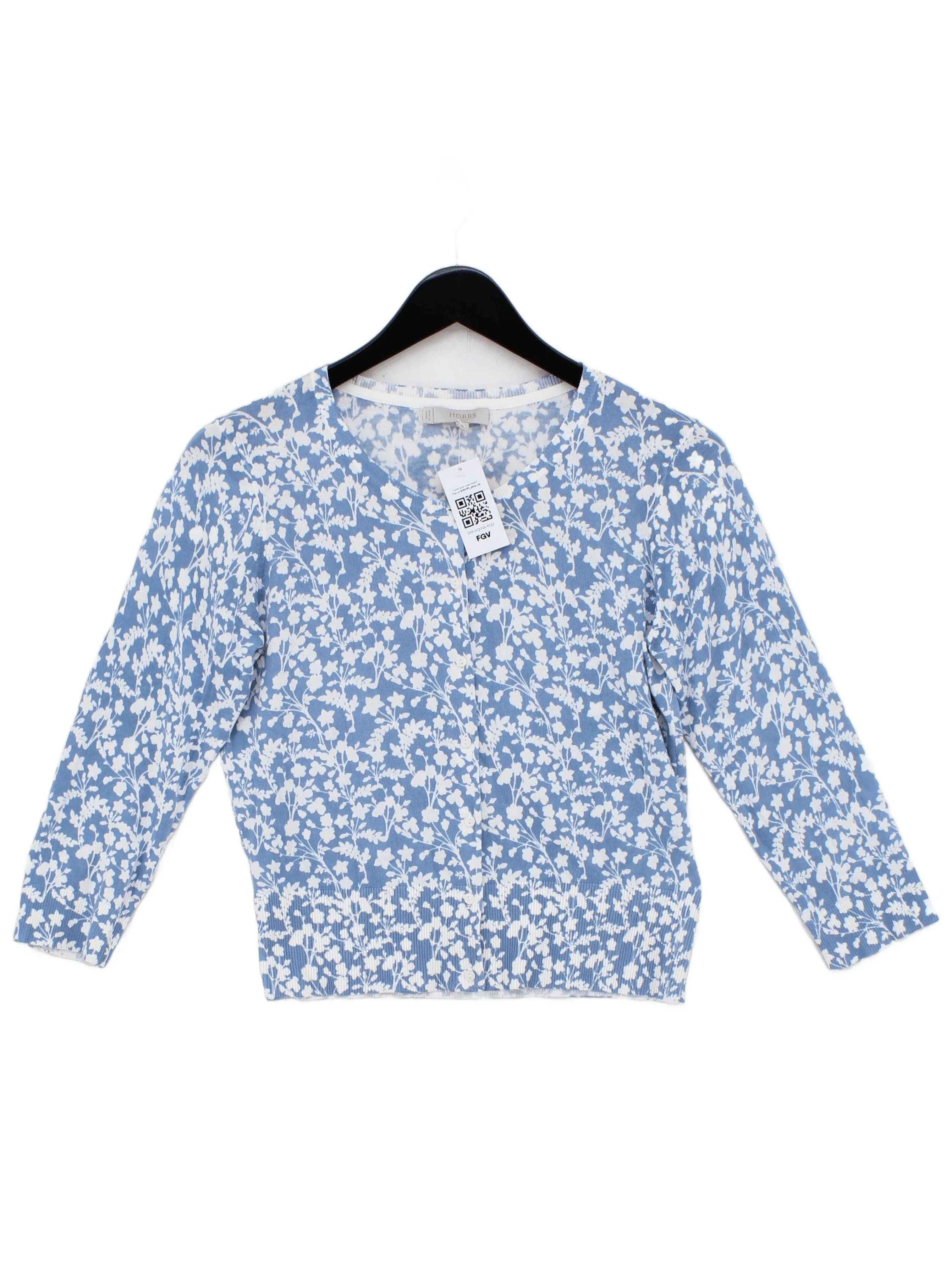 Hobbs Women's Cardigan M Blue Floral 100% Cotton Round Neck Cardigan