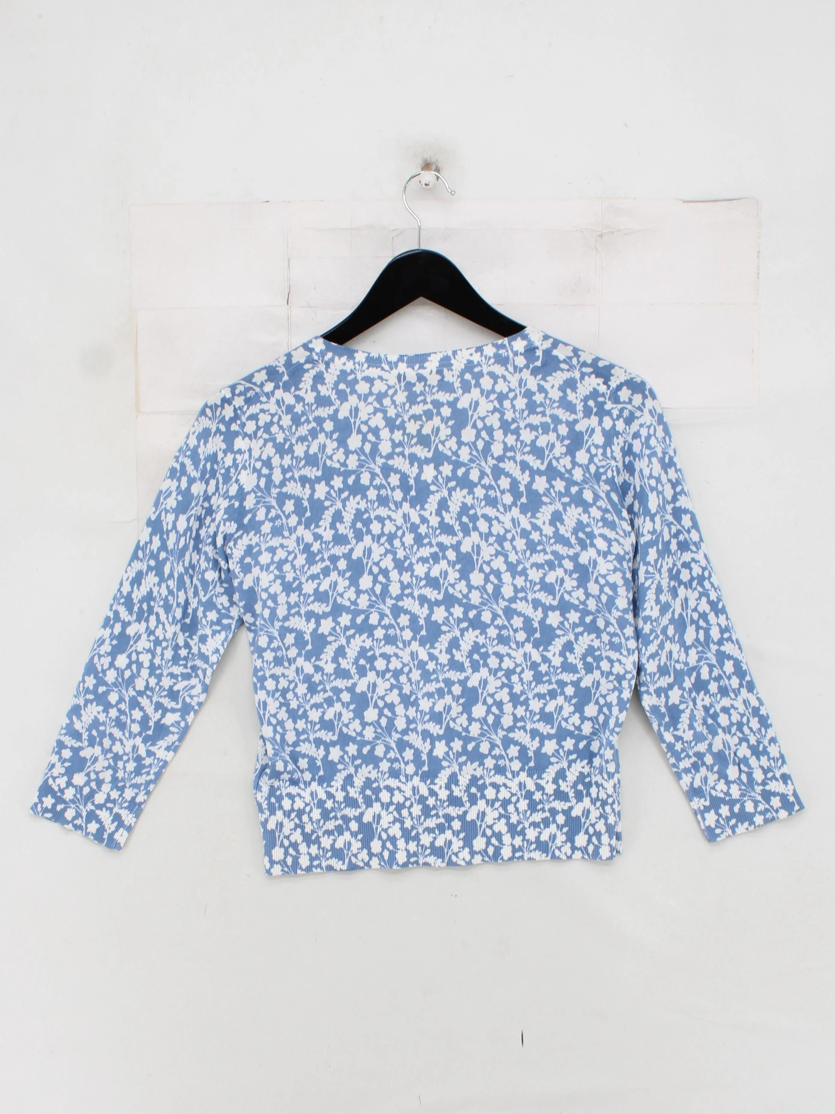 Hobbs Women's Cardigan M Blue Floral 100% Cotton Round Neck Cardigan - Image 2