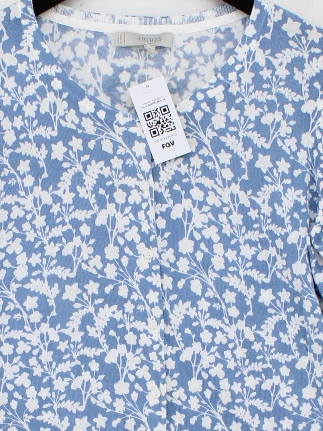 Hobbs Women's Cardigan M Blue Floral 100% Cotton Round Neck Cardigan - Image 3
