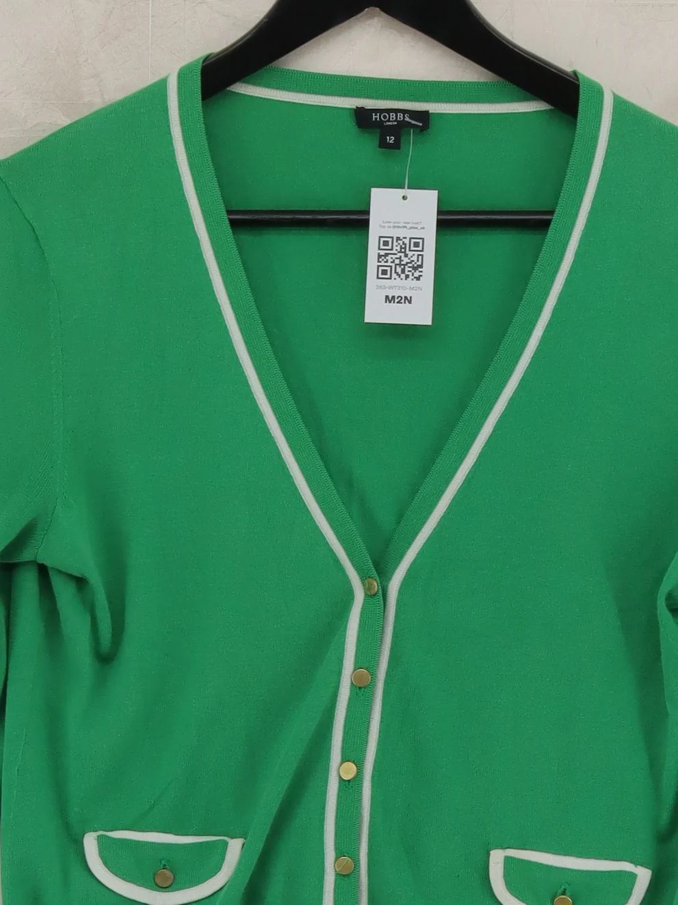 Hobbs Women's Cardigan UK 12 Green 100% Cotton V-Neck Cardigan - Image 3