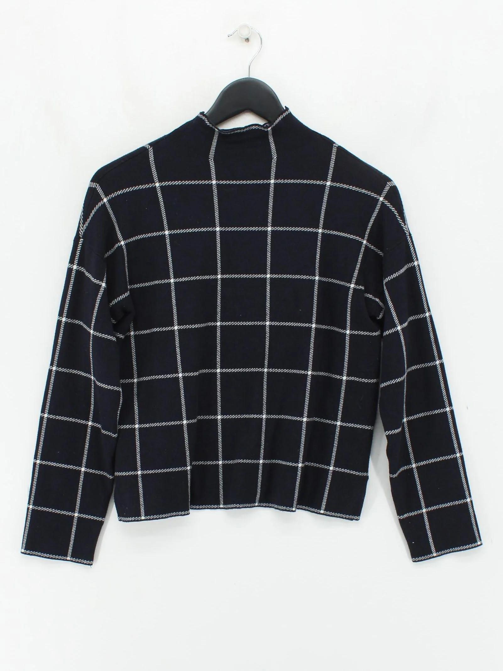Hobbs Women's Jumper S Black Checkered Viscose with Nylon Mock Neck Pullover - Image 2
