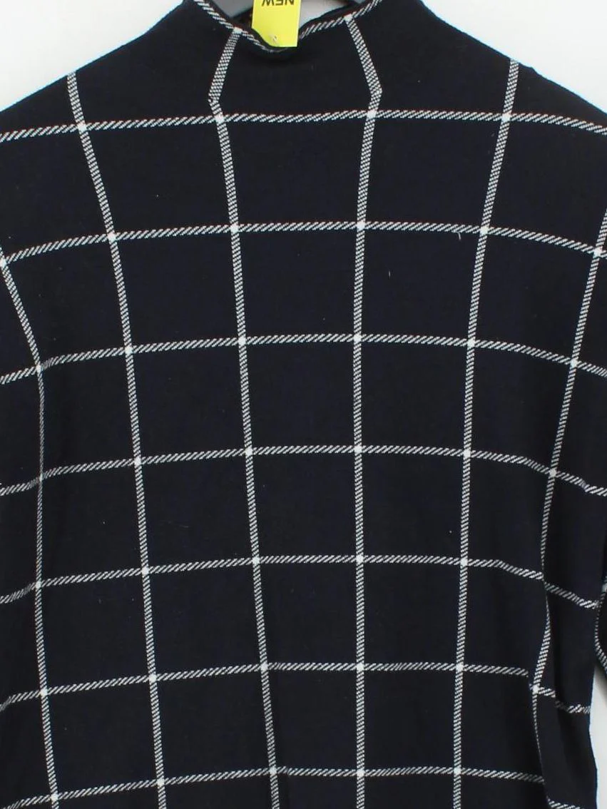 Hobbs Women's Jumper S Black Checkered Viscose with Nylon Mock Neck Pullover - Image 3