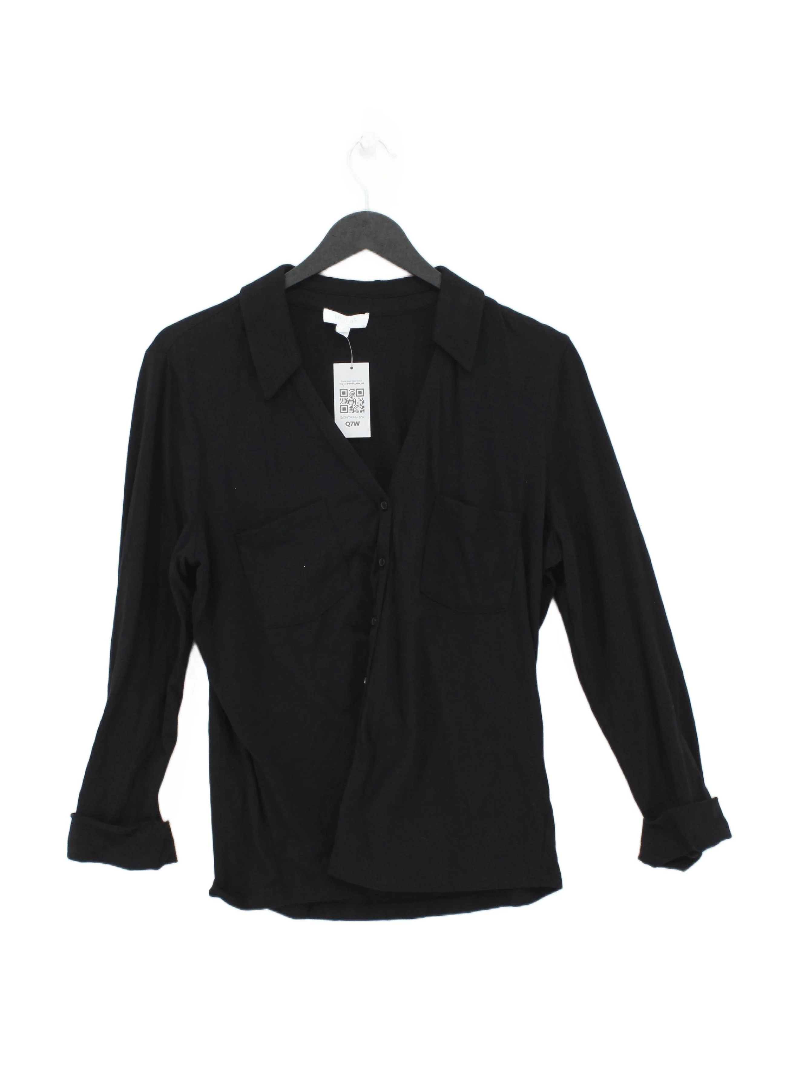 Hobbs Women's Shirt M Black 100% Cotton Long Sleeve Collared Basic