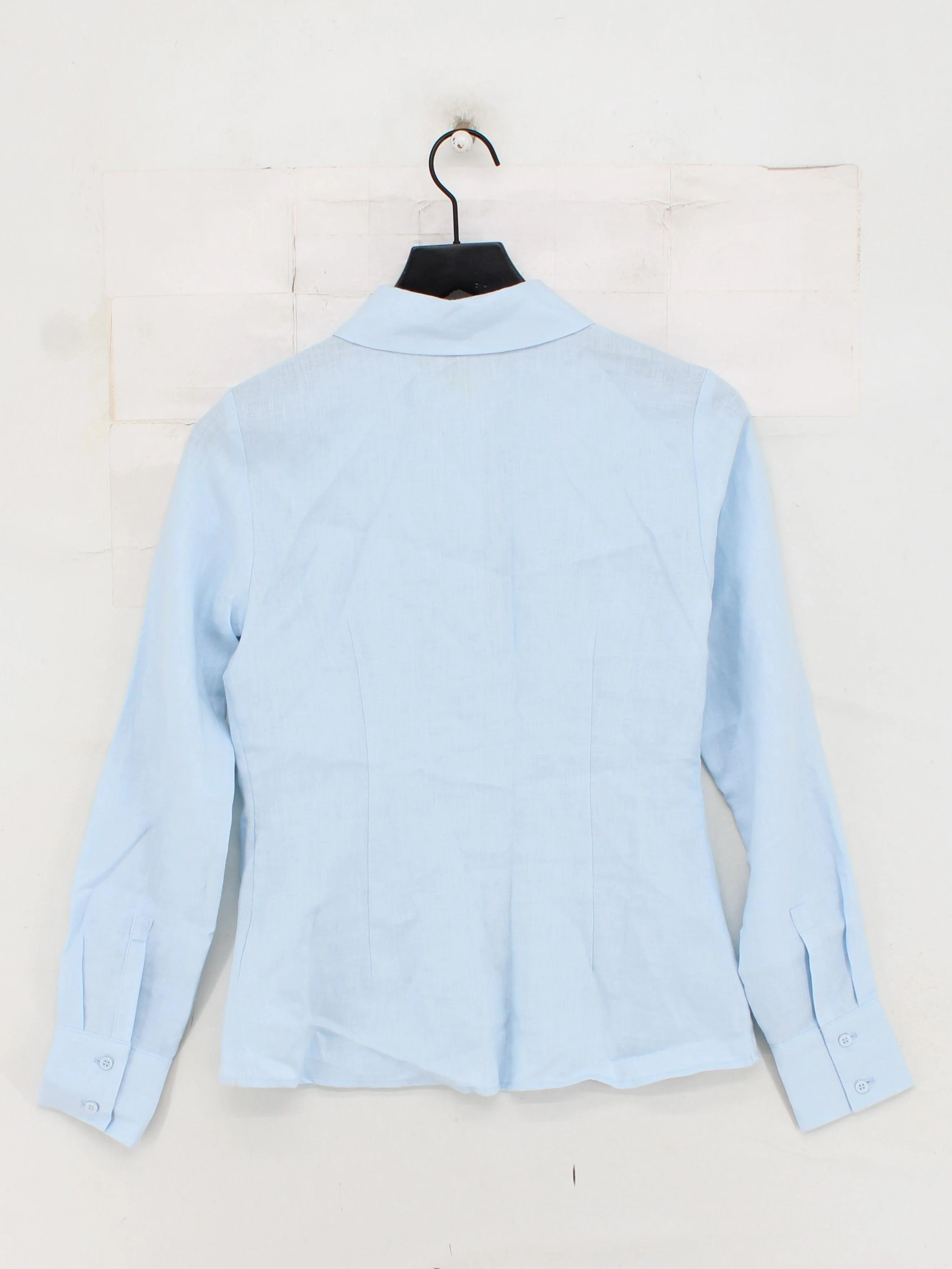 Hobbs Women's Shirt UK 8 Blue 100% Linen Long Sleeve Collared Basic - Image 2