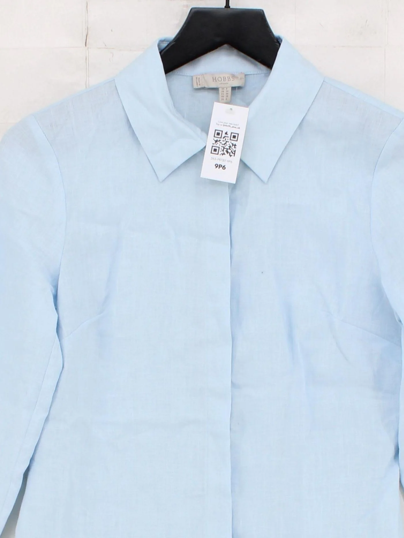 Hobbs Women's Shirt UK 8 Blue 100% Linen Long Sleeve Collared Basic - Image 3