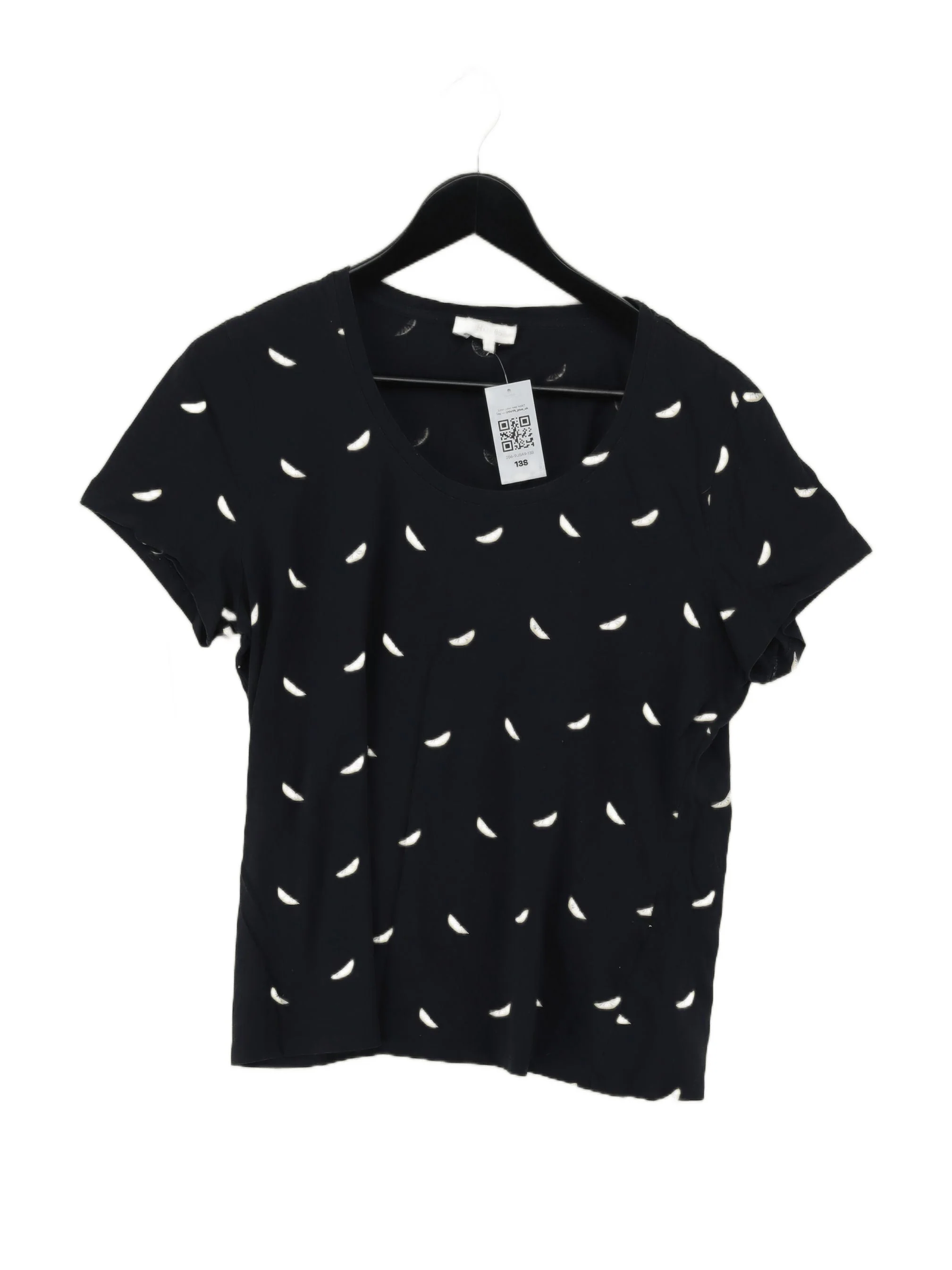 Hobbs Women's T-Shirt L Black Graphic 100% Cotton Short Sleeve Round Neck Basic