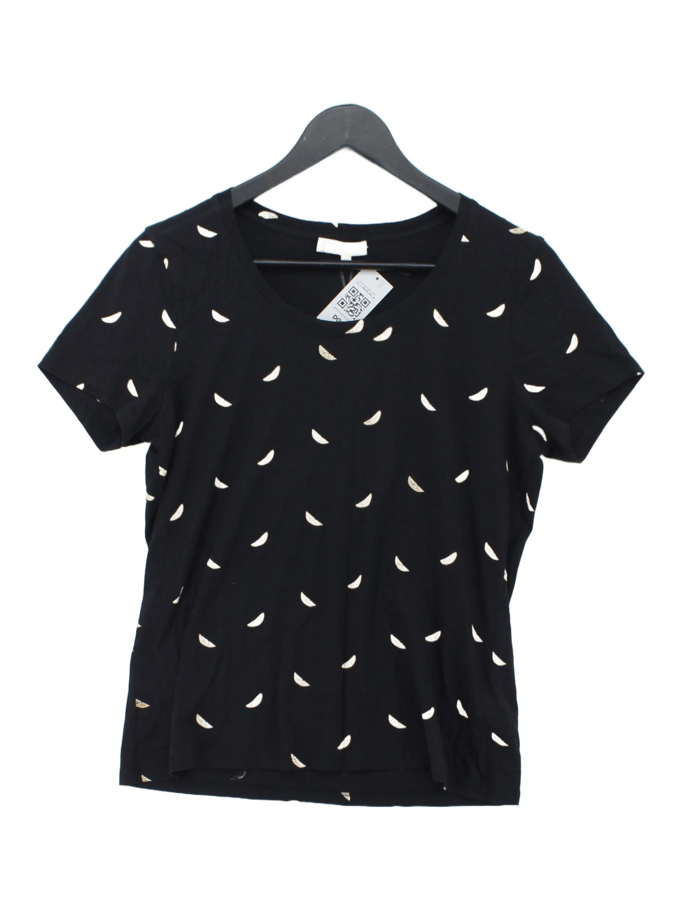 Hobbs Women's T-Shirt M Black Graphic 100% Cotton Short Sleeve Round Neck Basic